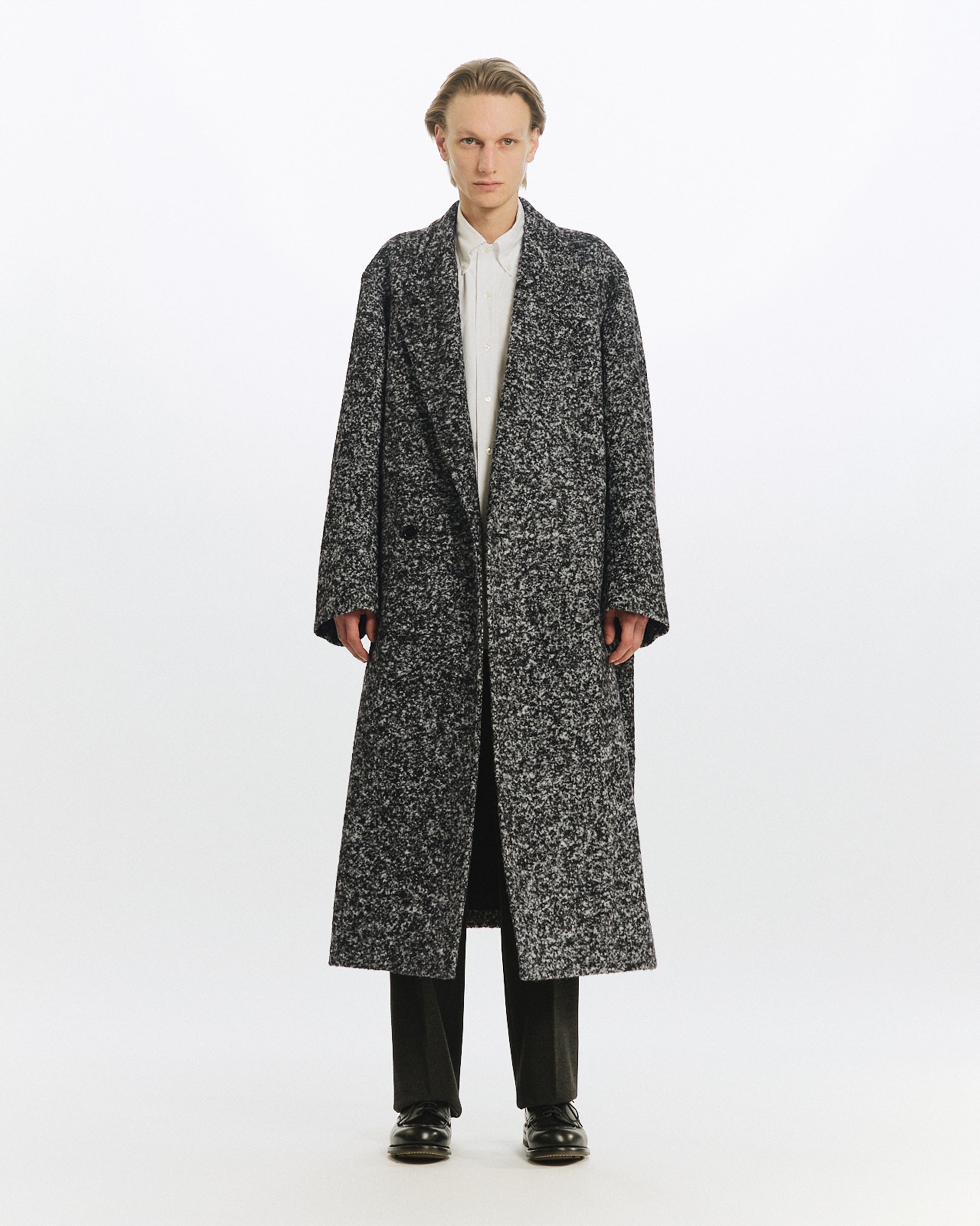 アルパカループツイード / ダブルブレステッドオーバーコート, N Black × N White