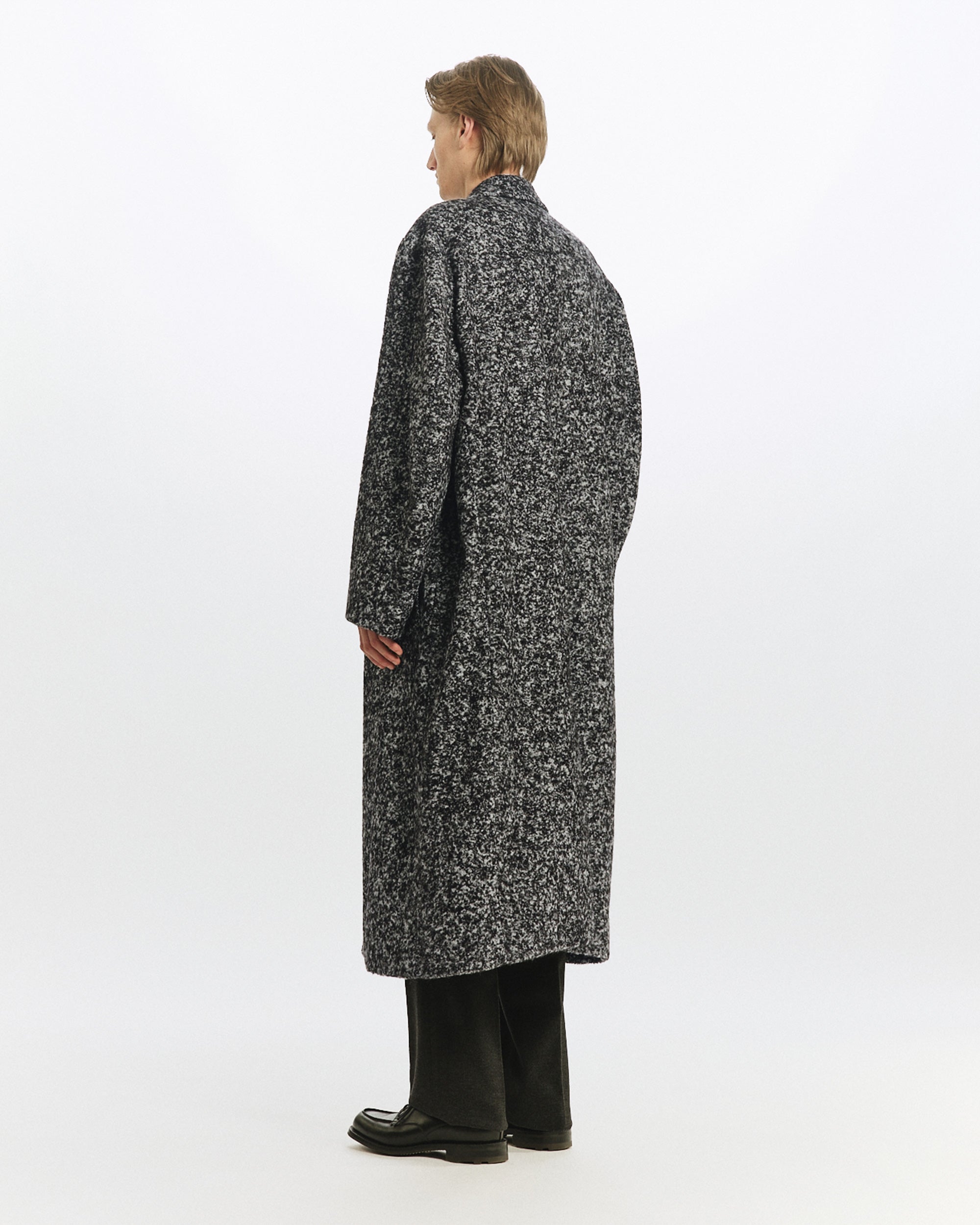 アルパカループツイード / ダブルブレステッドオーバーコート, N Black × N White