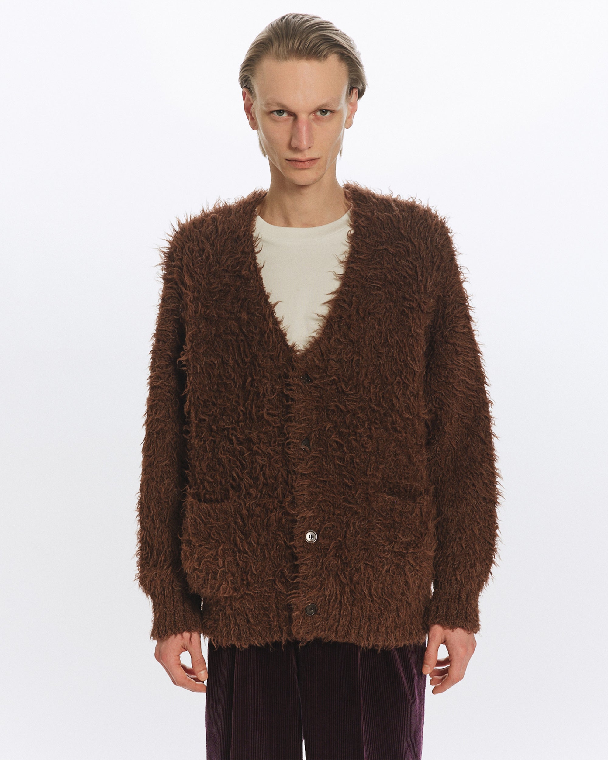 NATURAL COLOR ALPACA FUR ALPACA FUR CARDIGAN, Natural Brown