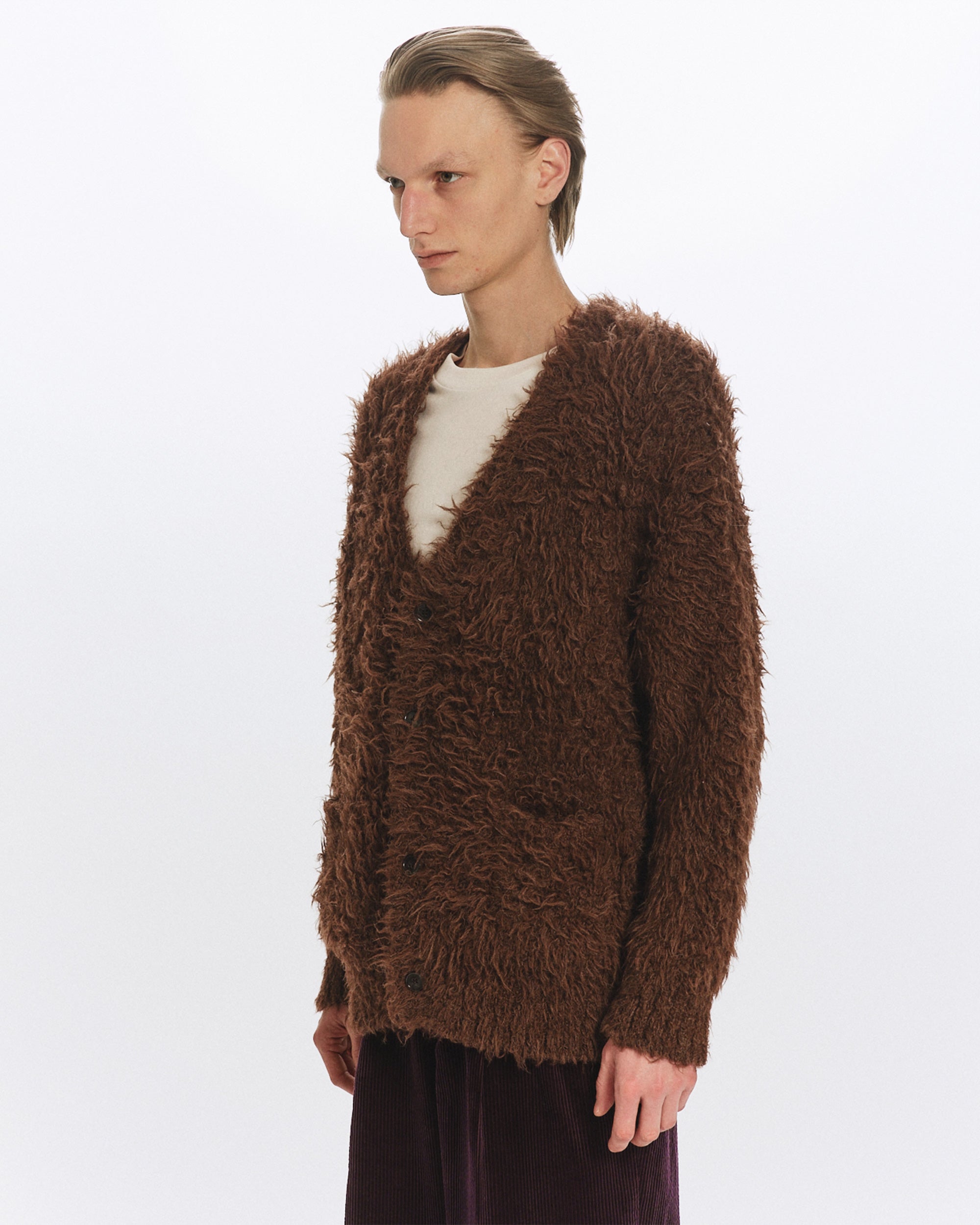 NATURAL COLOR ALPACA FUR ALPACA FUR CARDIGAN, Natural Brown