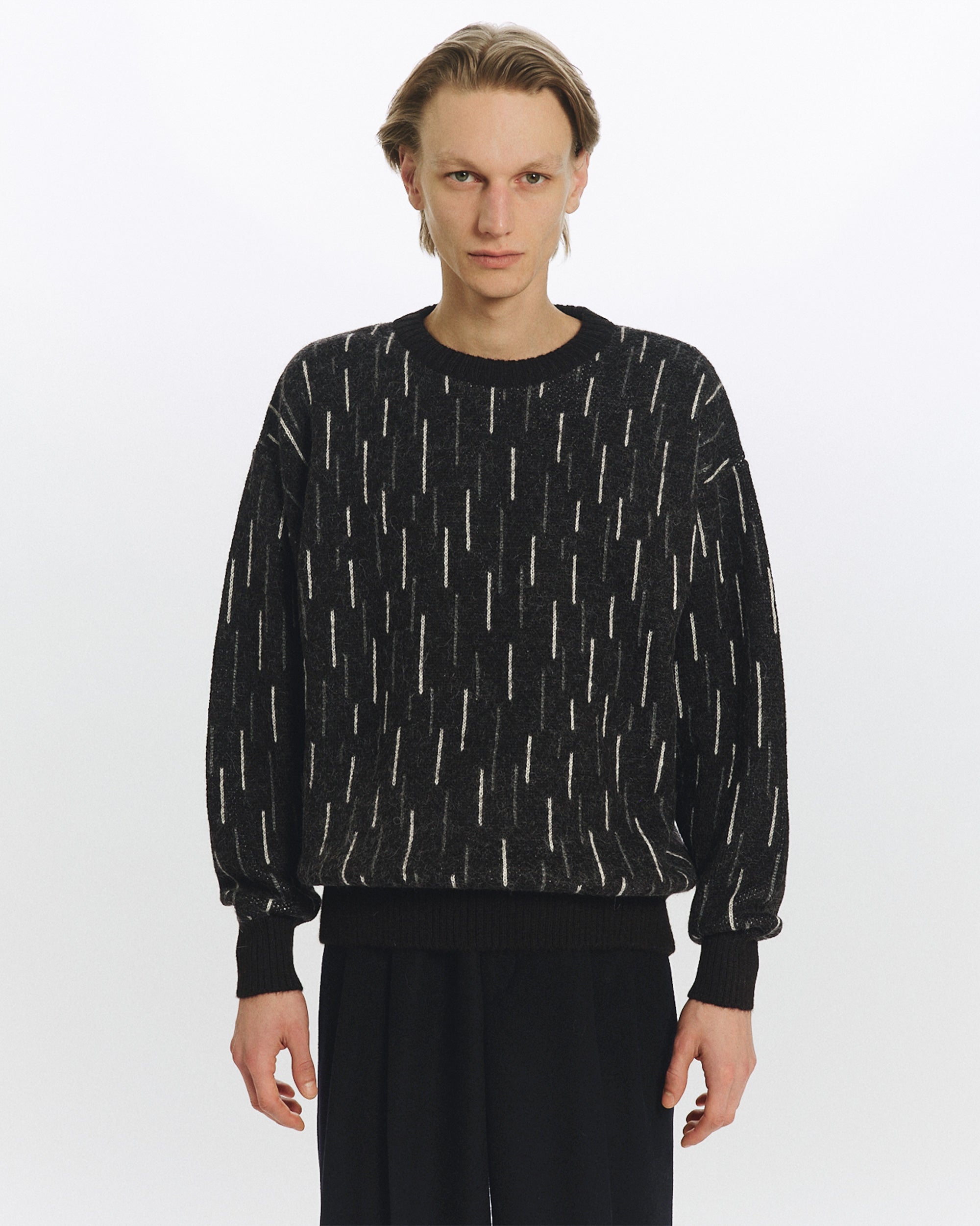 NATURAL COLOR ALPACA RAIN DROP PATTERN JUMPER, Natural Black Mix