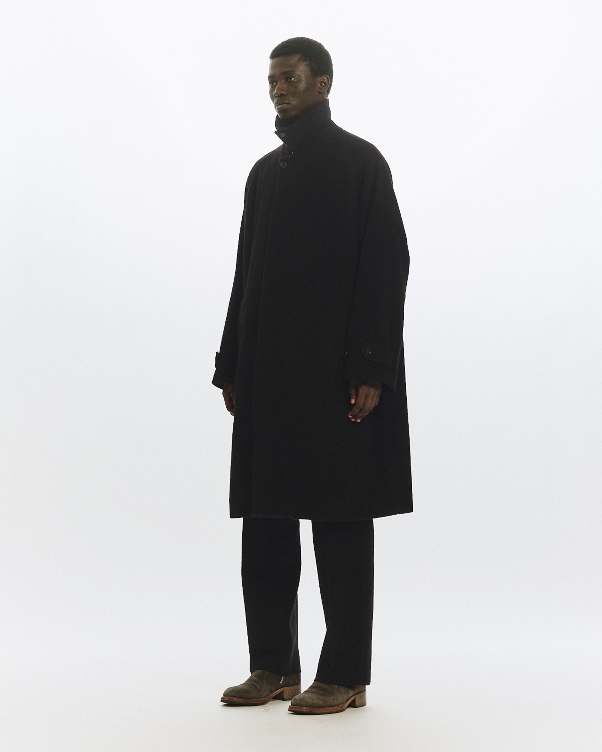 ウールカシミヤナッピングワッシャー /  ウォークアバウトコート, Black