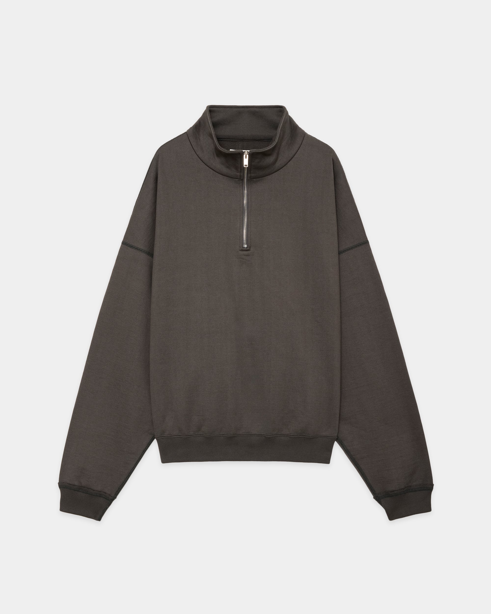 Organic Cotton Heavy Fleece Short Quarter Zip Pull Over, Charcoal