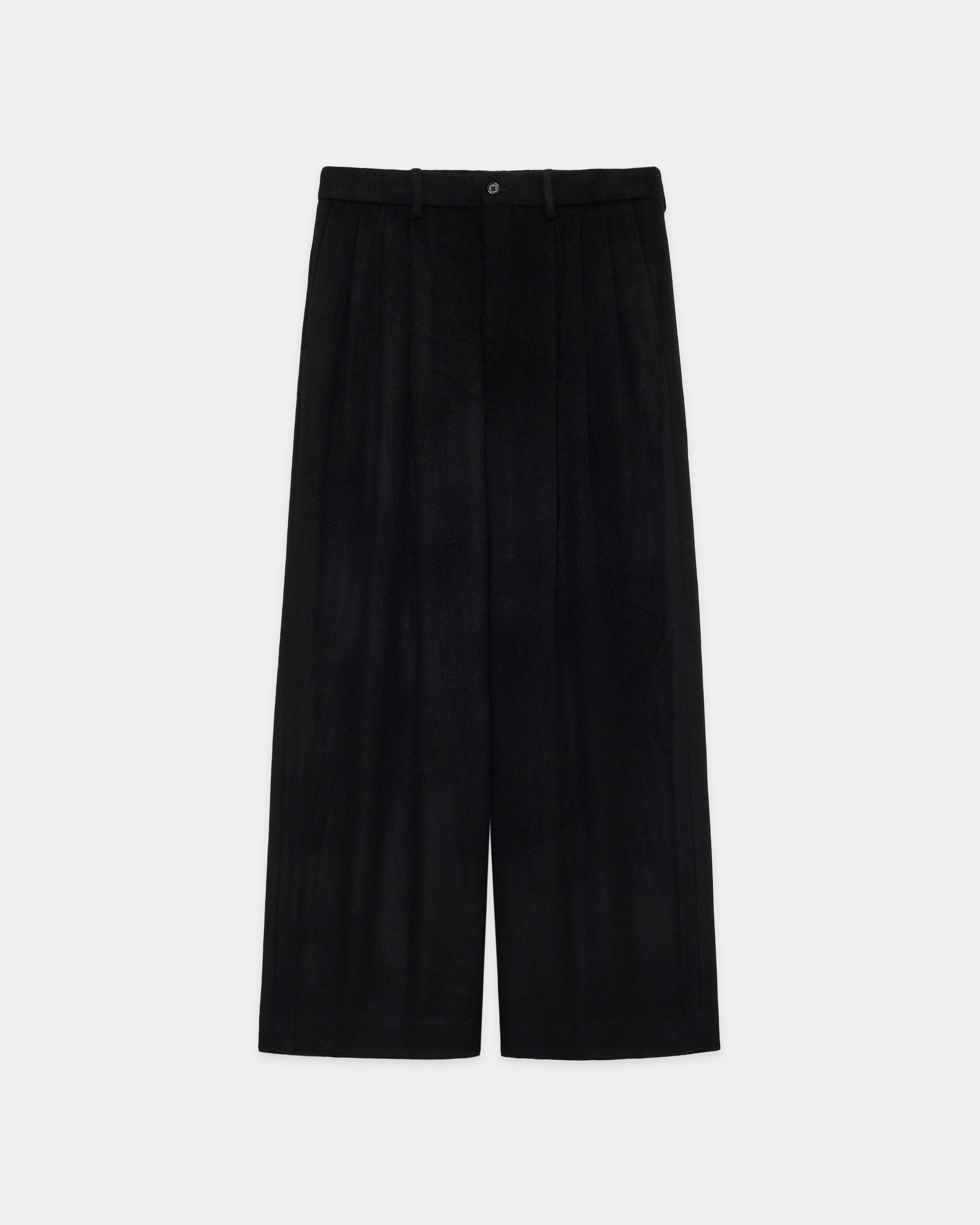 【PARKING別注】 カシミヤフランネル / トリプルプリーテッドワイドトラウザーズ, Black
