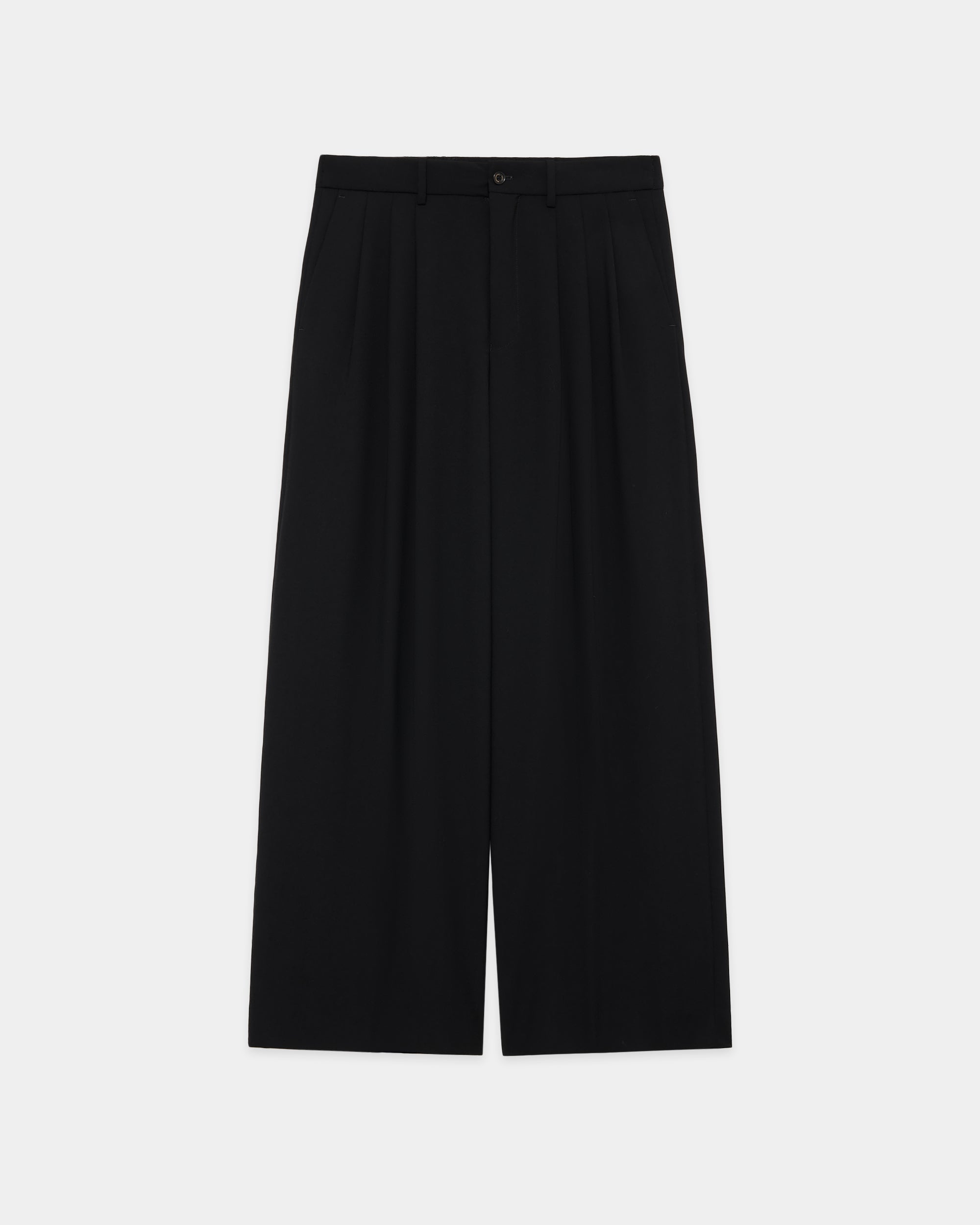 3/72 アルゼンチンウール トロピカル・サバイバル・クロス / トリプルプリーテッド ワイドトラウザーズ, Black