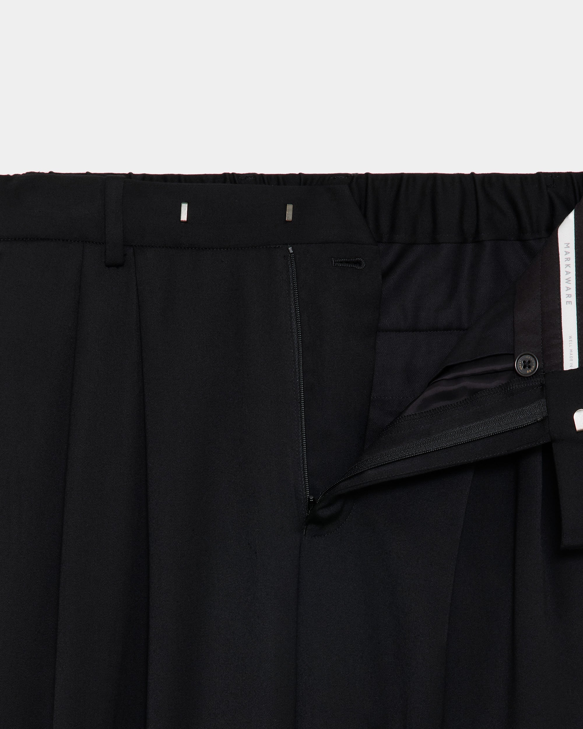 スーパー200s ウールサテン ダブルセミイージートラウザーズ, Black