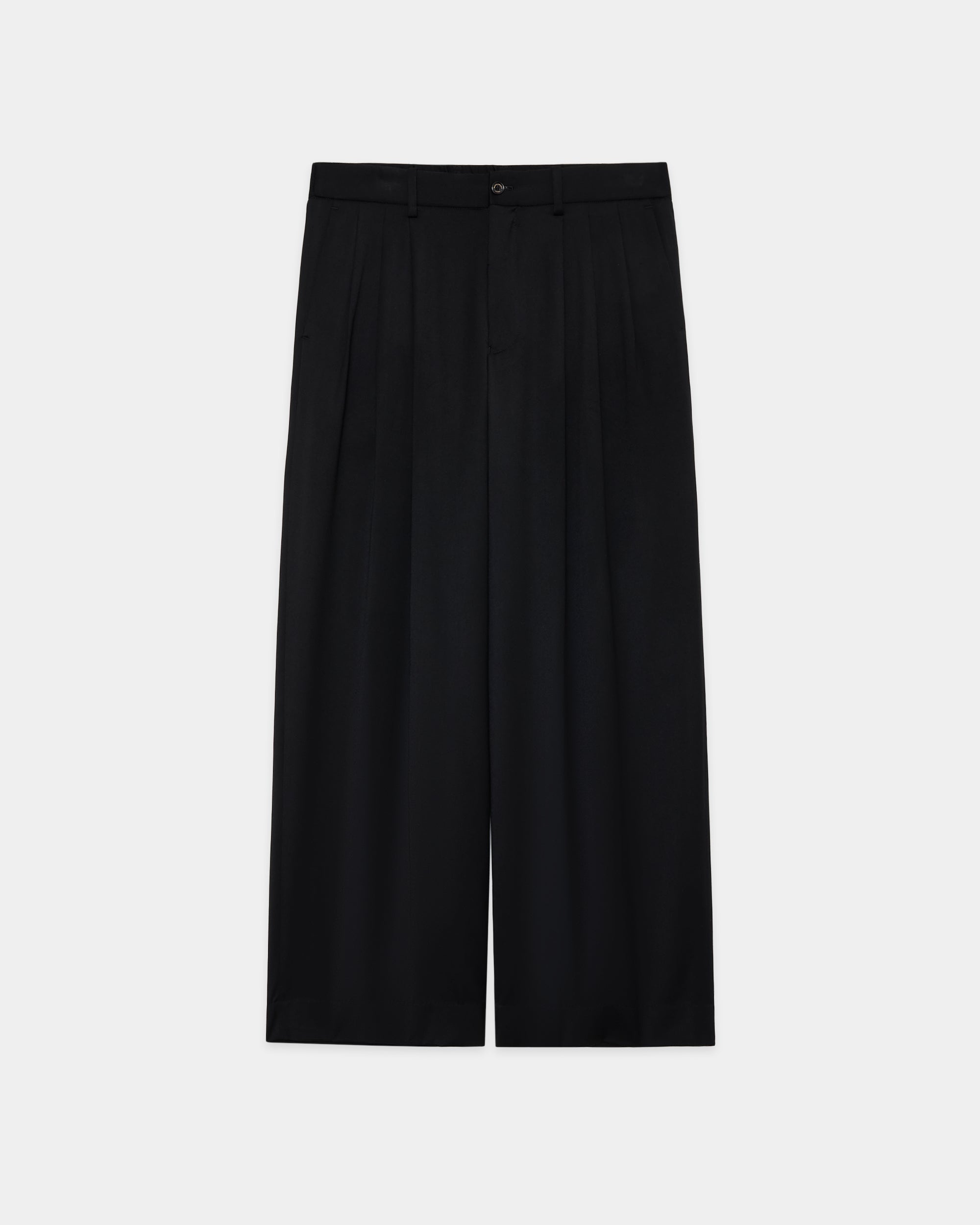 スーパー200s ウールサテン トリプルプリーテッド ワイドトラウザーズ, Black