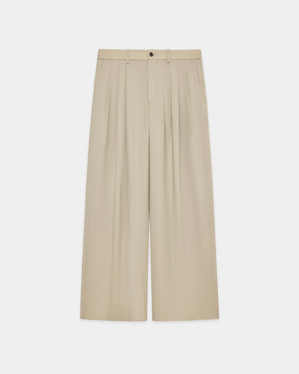 オーガニックウール2/80トロピカル / トリプルプリーテッドワイドトラウザーズ, Beige