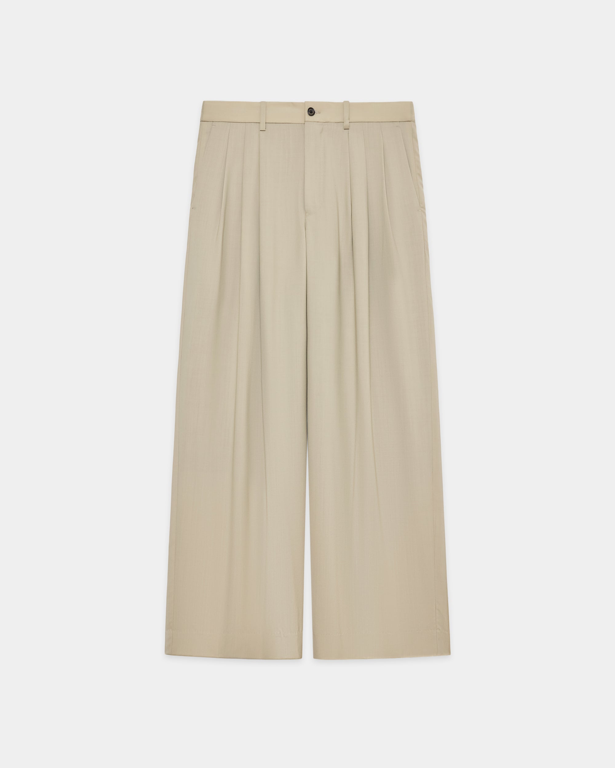 オーガニックウール2/80トロピカル / トリプルプリーテッドワイドトラウザーズ, Beige