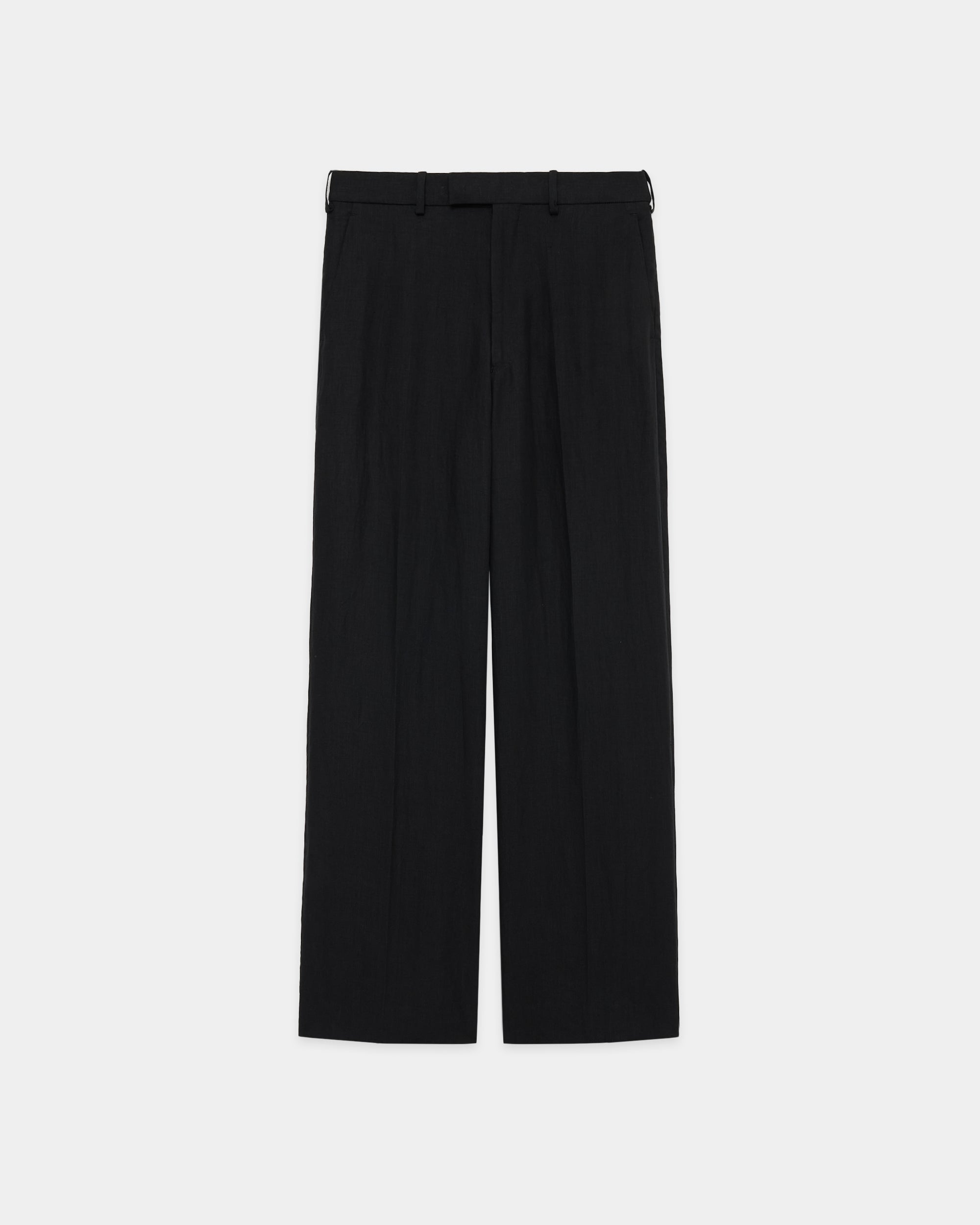 80/1ヘンプタイプライター / ワイドストレートトラウザーズ, Black