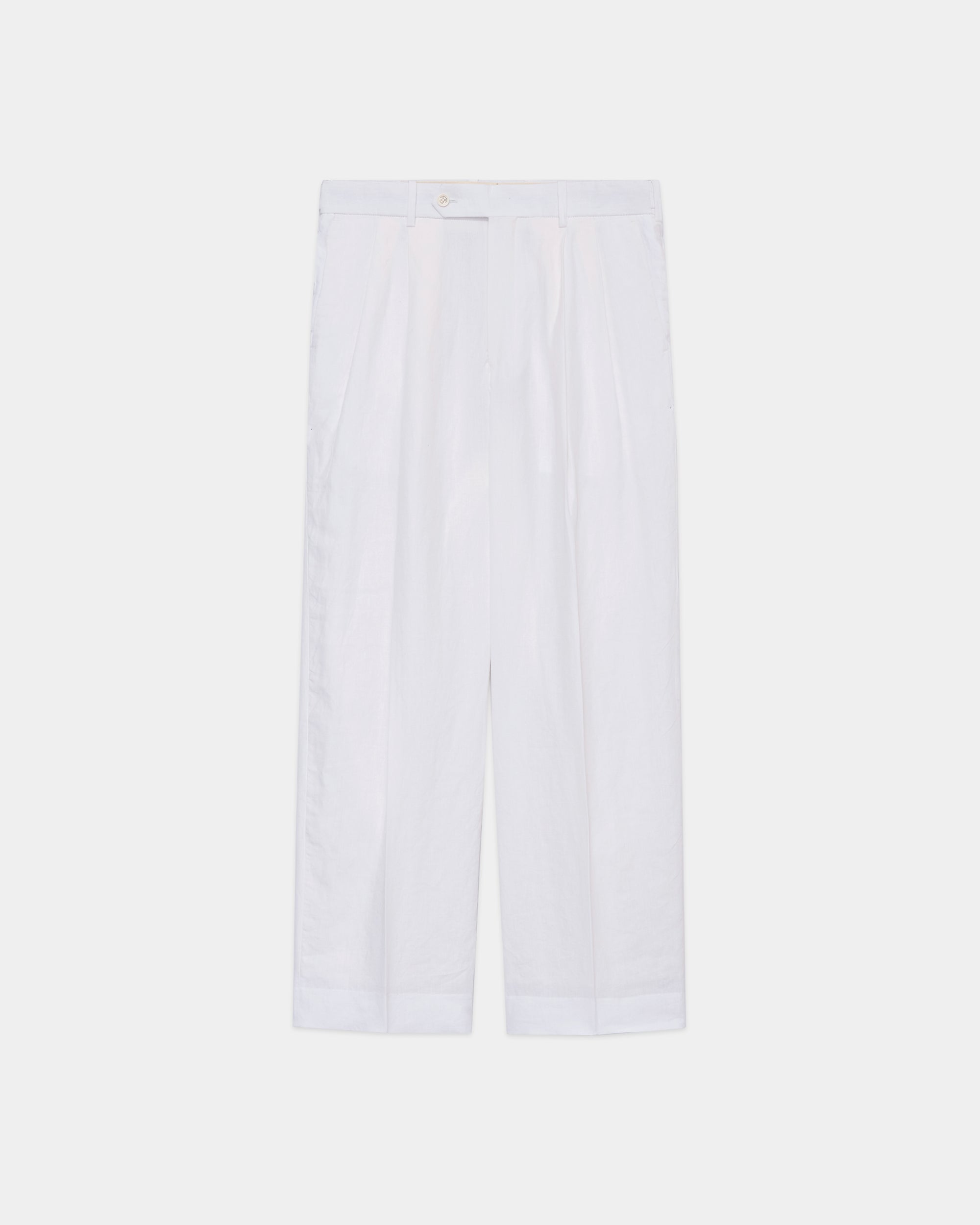 80/1ヘンプタイプライター / ダブルプリーテッドクラシックワイドトラウザーズ, White