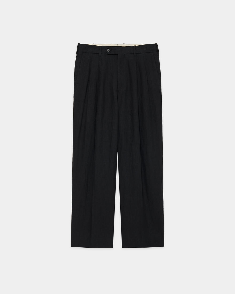 80/1ヘンプタイプライター / ダブルプリーテッドクラシックワイドトラウザーズ, Black