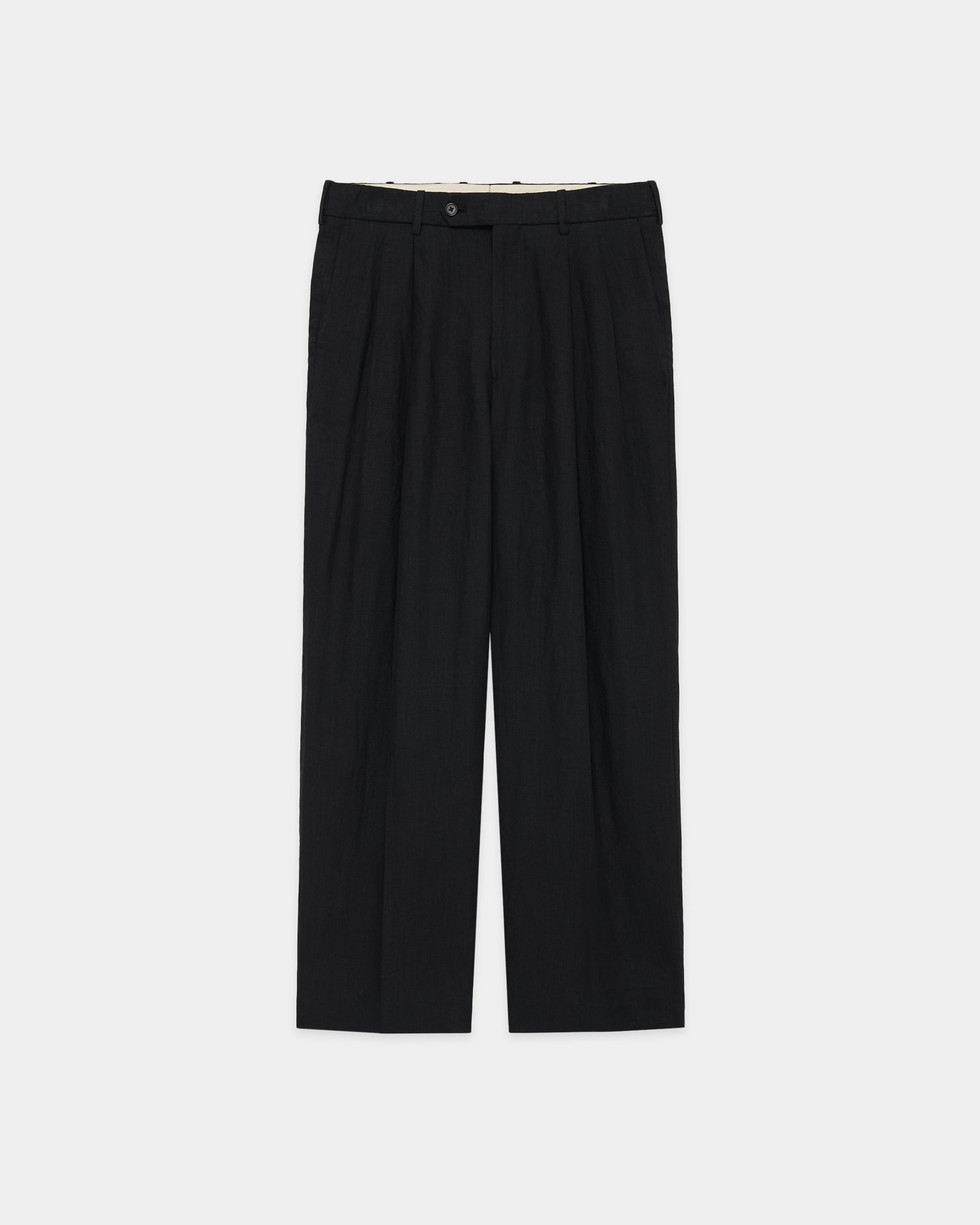 80/1ヘンプタイプライター / ダブルプリーテッドクラシックワイドトラウザーズ, Black