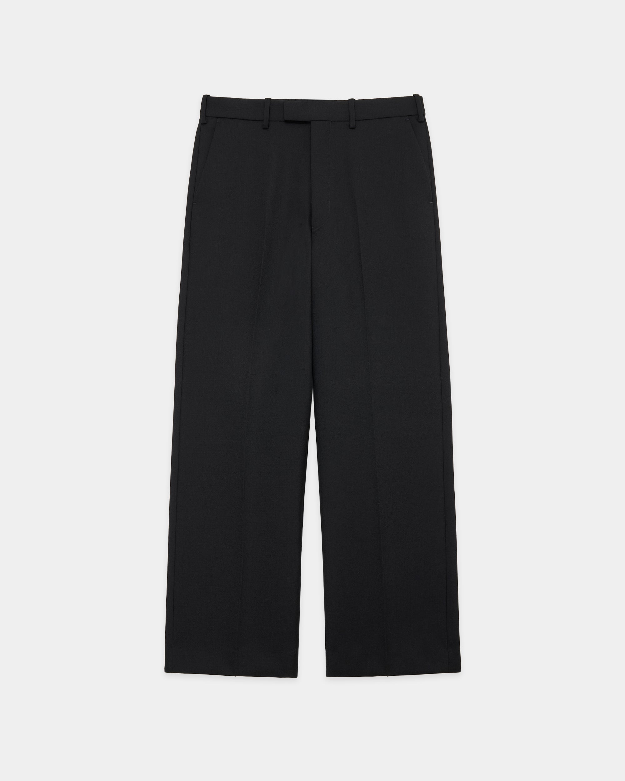 Heavy Organic Wool Tropical Wide Straight Trousers, Black