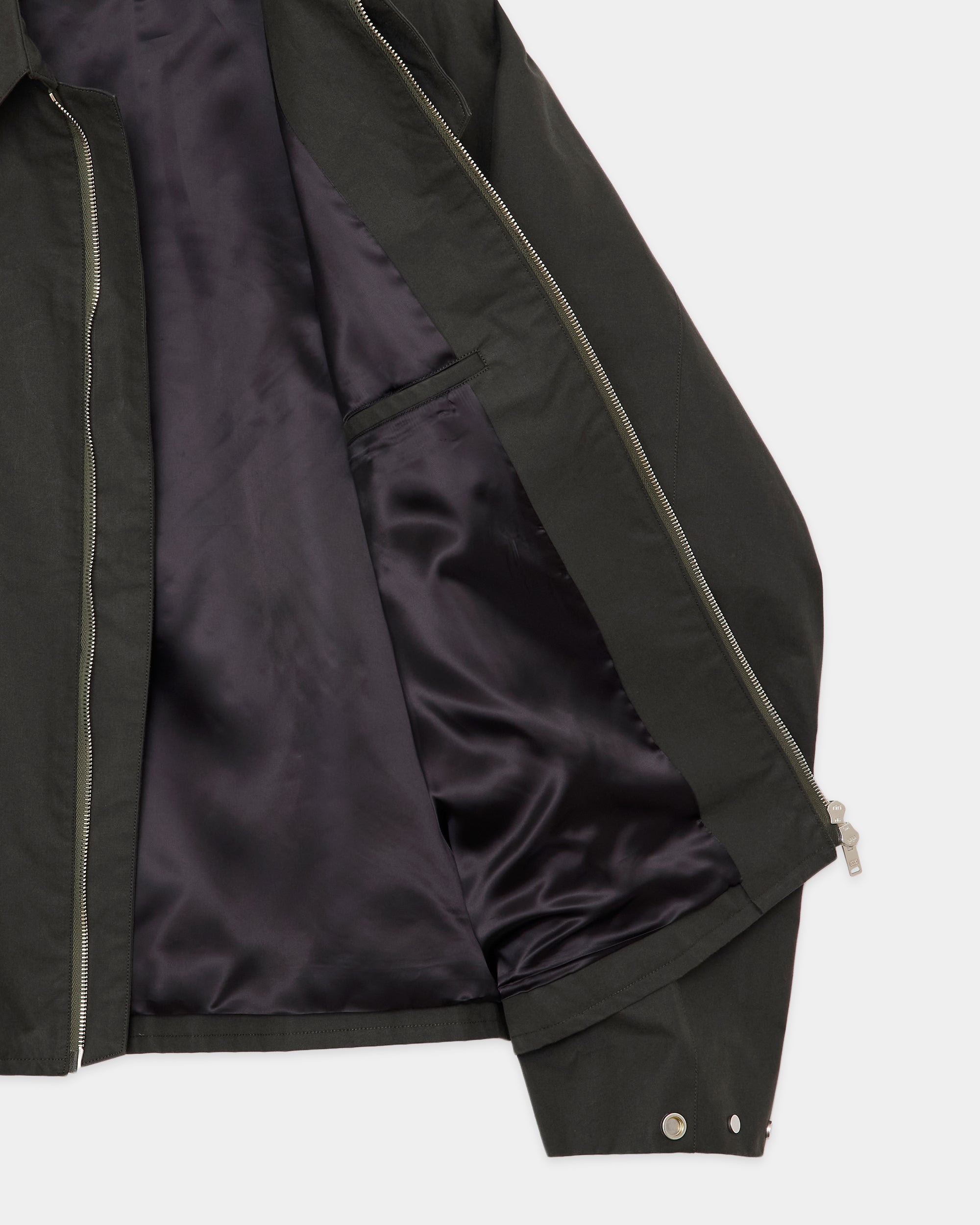 Organic Cotton Heavy All Weather Cloth Zip Up Jacket, Dark Sage