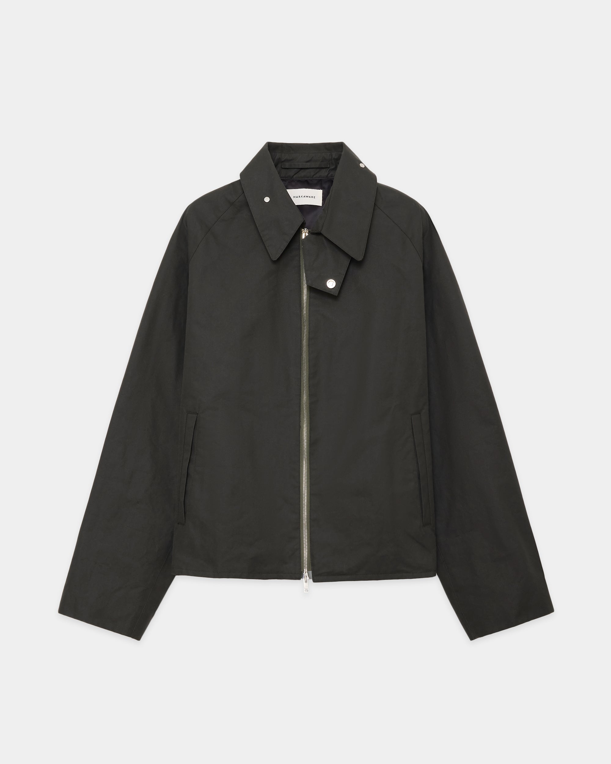 Organic Cotton Heavy All Weather Cloth Zip Up Jacket, Dark Sage