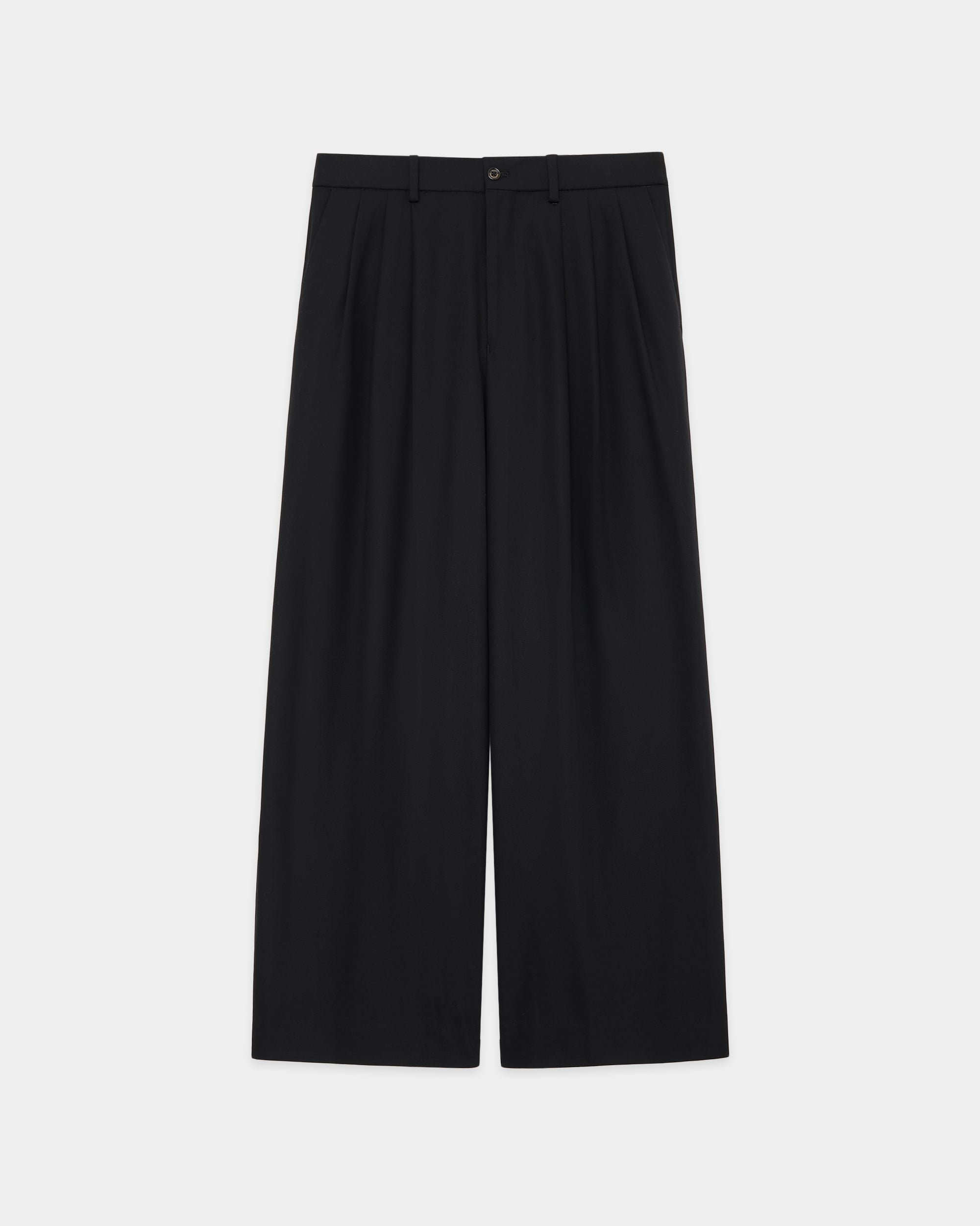 Organic Cotton Survival Cloth Triple Pleated Wide Trousers, Black