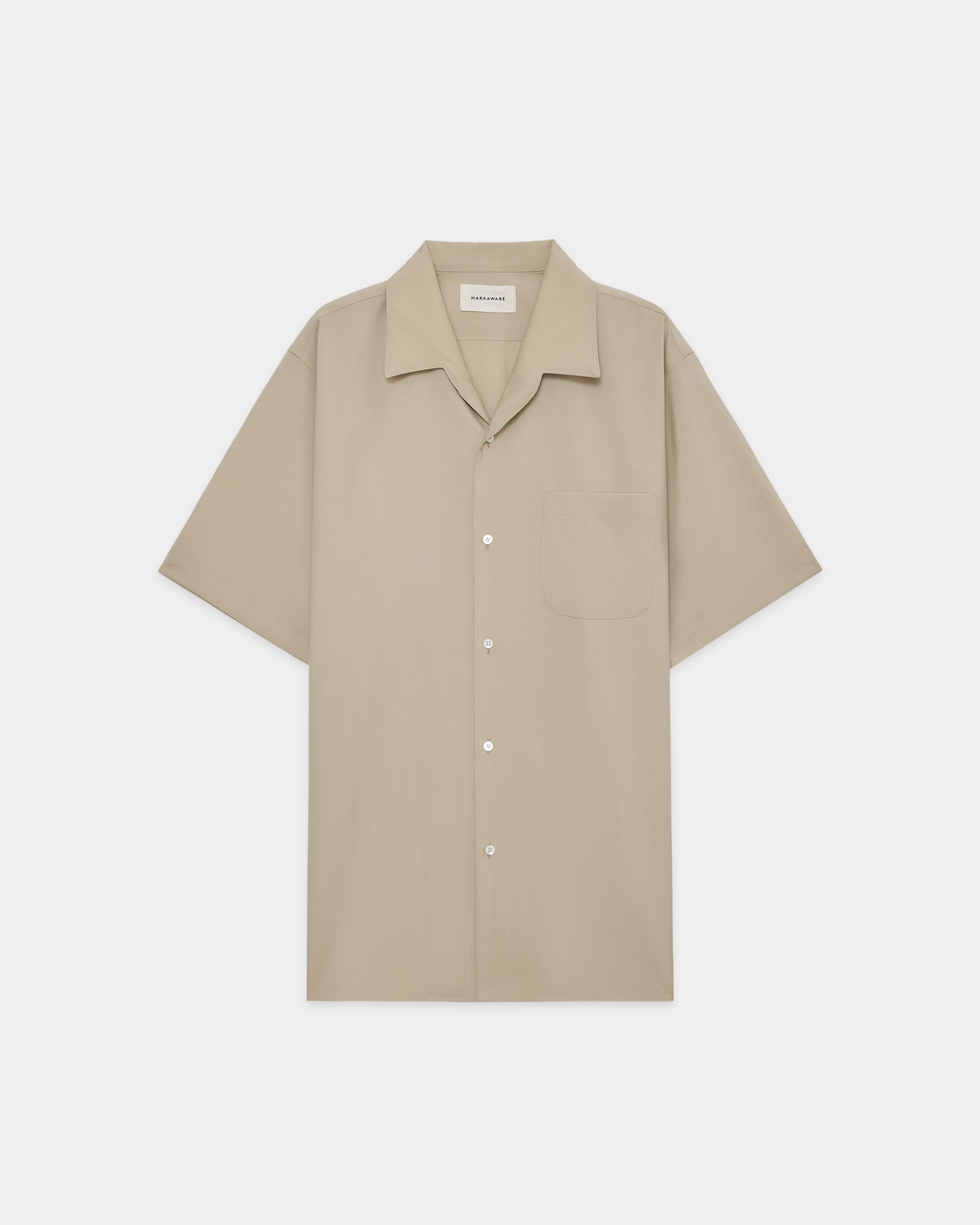 オーガニックウール2/80トロピカル / イタリアンオープンカラーS/Sシャツ, Beige