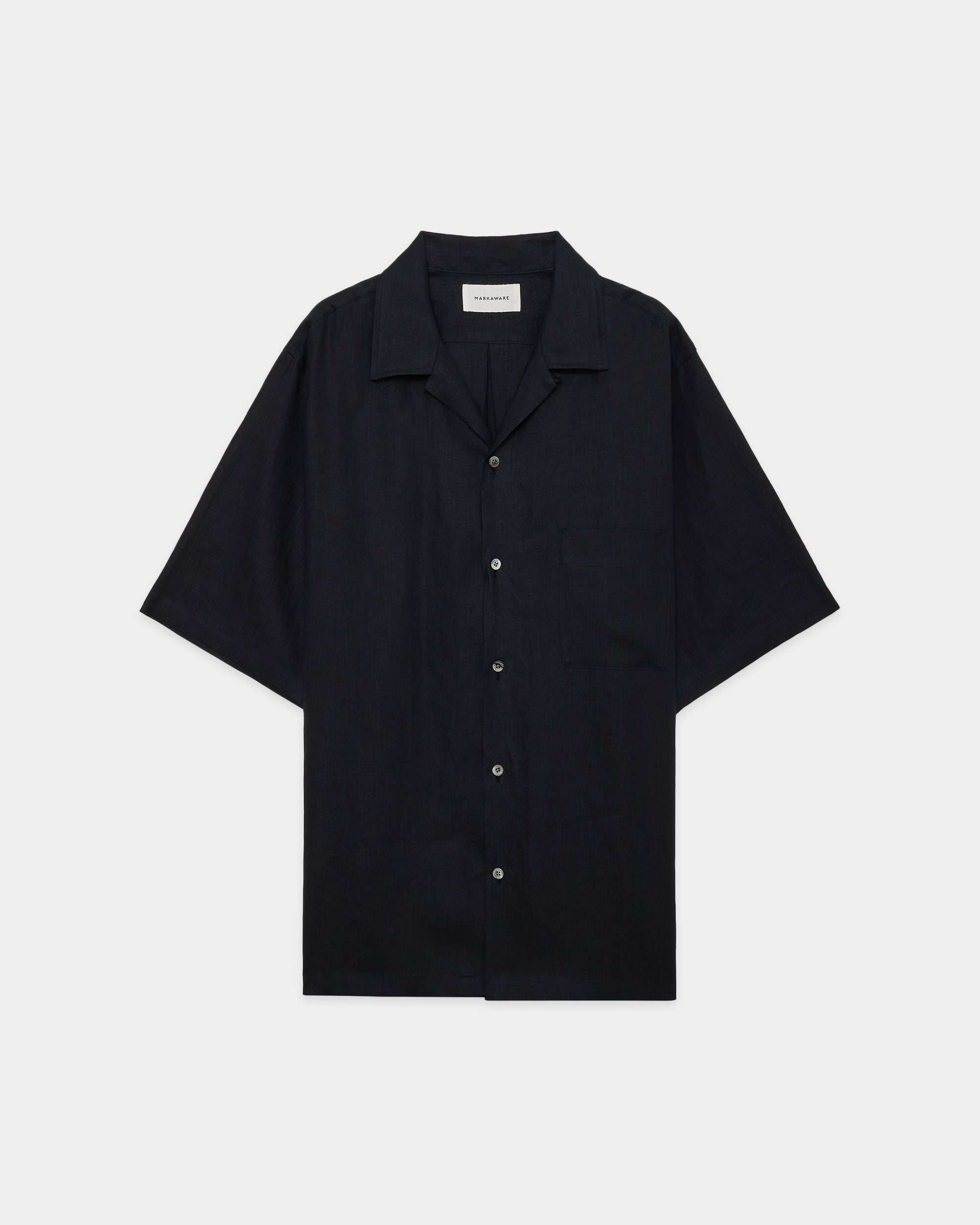 ヘンプ細布 / ニューオープンカラーS/Sシャツ, Black