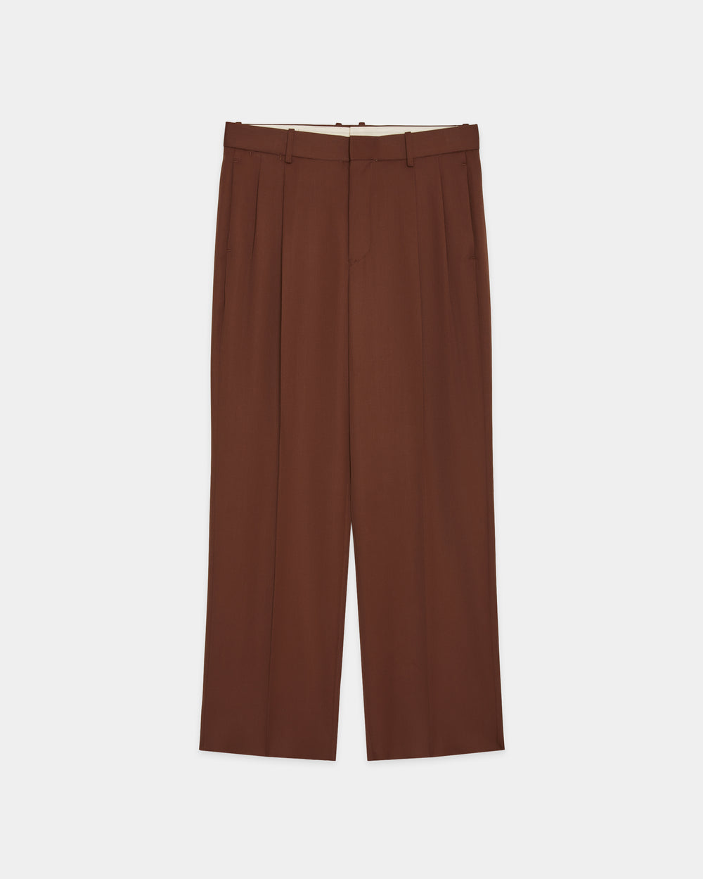 Organic Wool 2/80 Gabardine / Double Pleated Straight Trousers, Dark Bronze