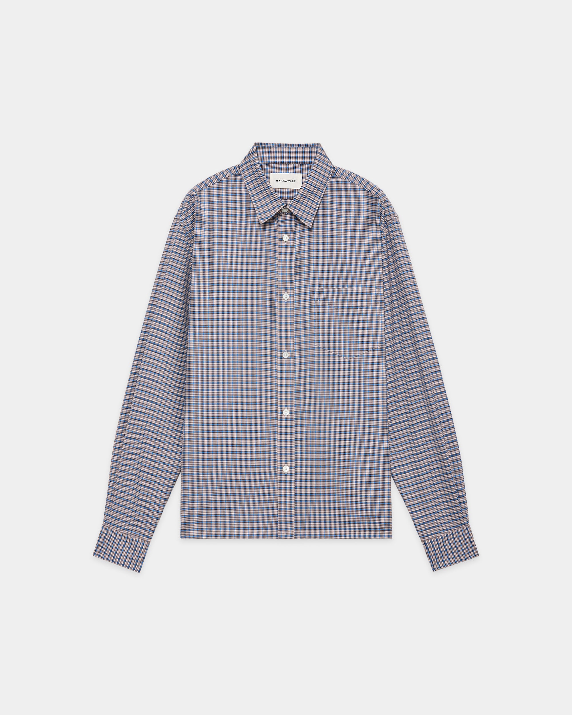 Super 160s Washable Wool Oxford / Square Shirt, Brown Check