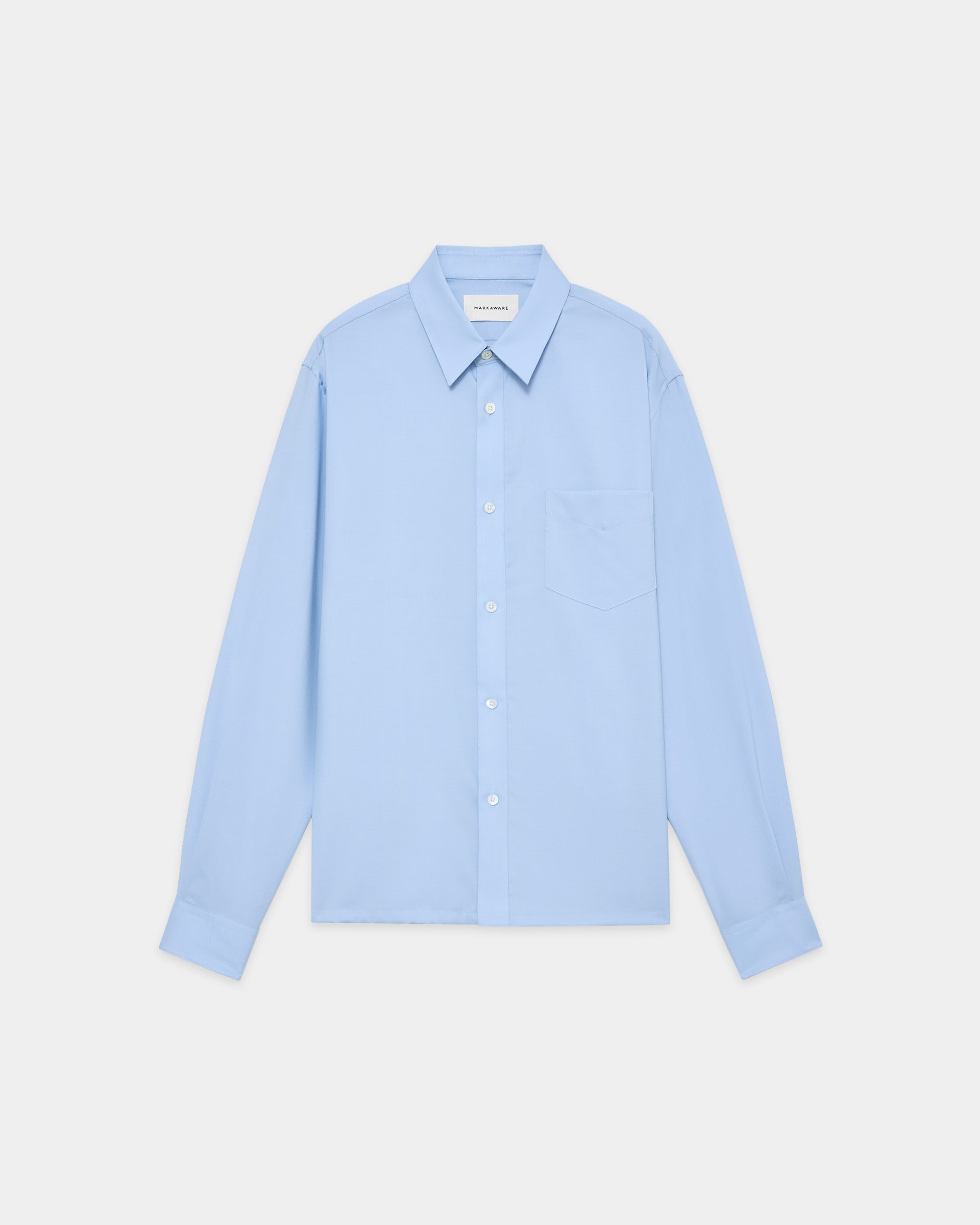 Super 160s Washable Wool Oxford / Square Shirt, Saxe