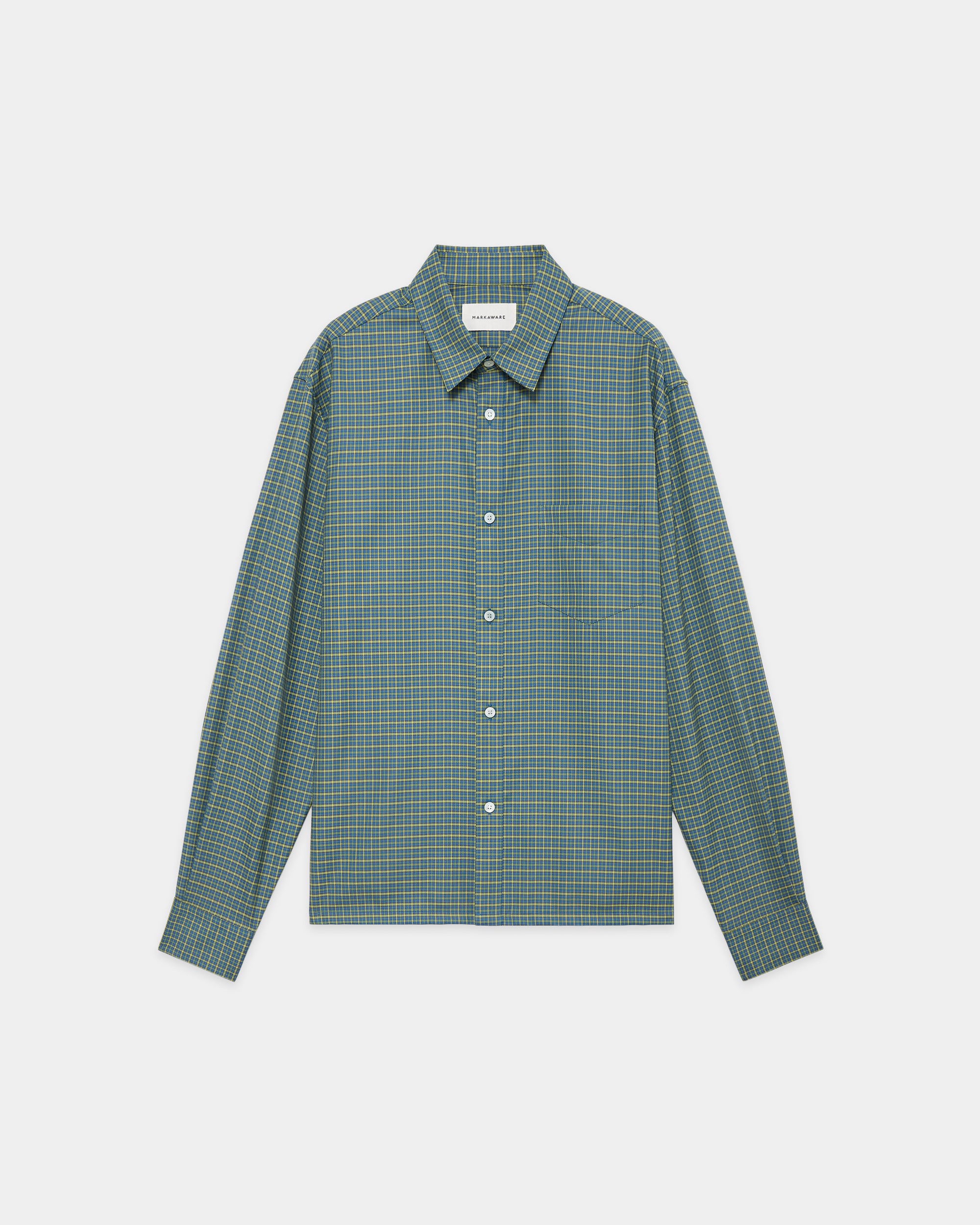 Super 160s Washable Wool Oxford / Square Shirt, Green Check