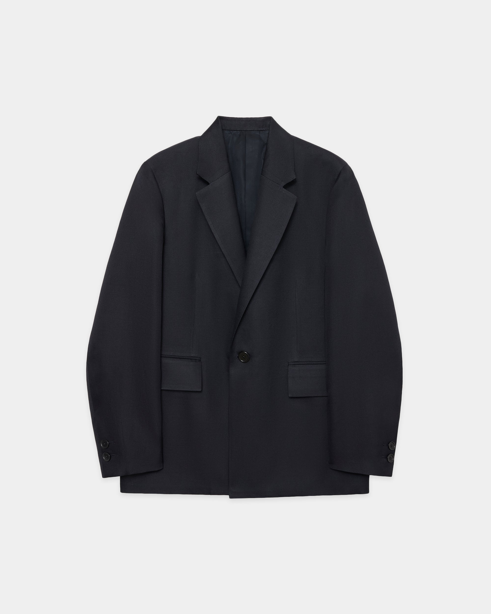 Bratac Silk × Organic Wool Double Cloth / Square Jacket, Navy