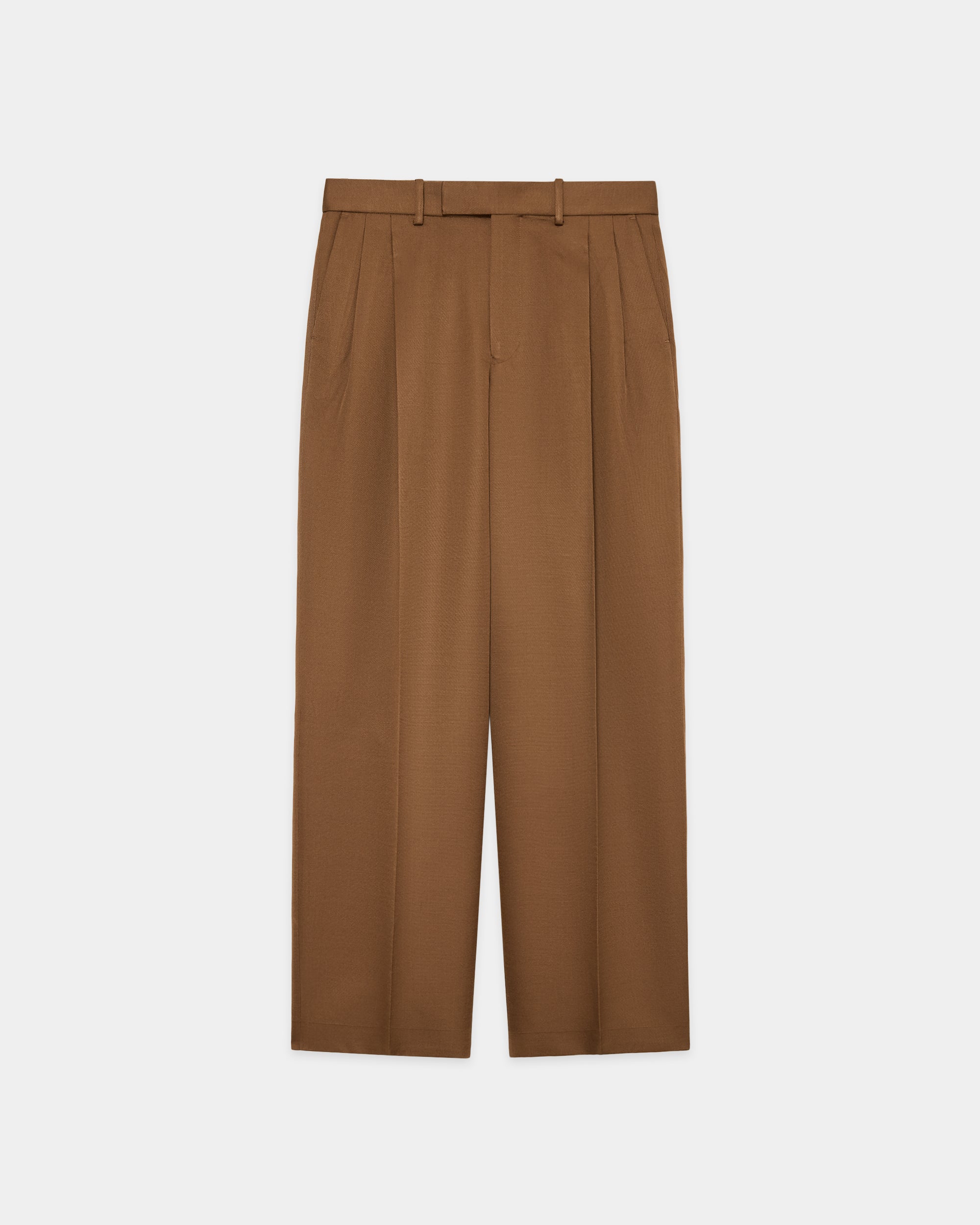 Bratac Silk × Organic Wool Double Cloth Double Pleated Trousers, Amber