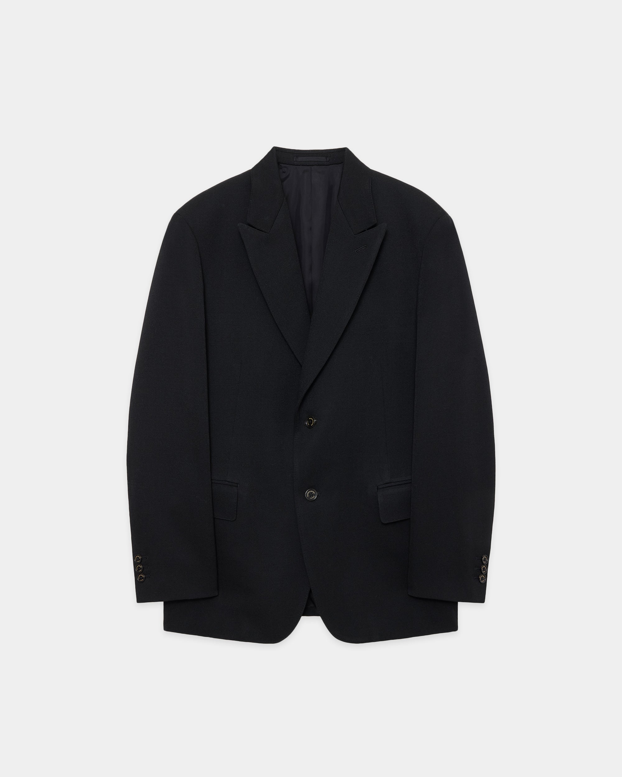 Polwarth Tuxedo Cloth / Peaked Lapel Two Button Jacket, Black