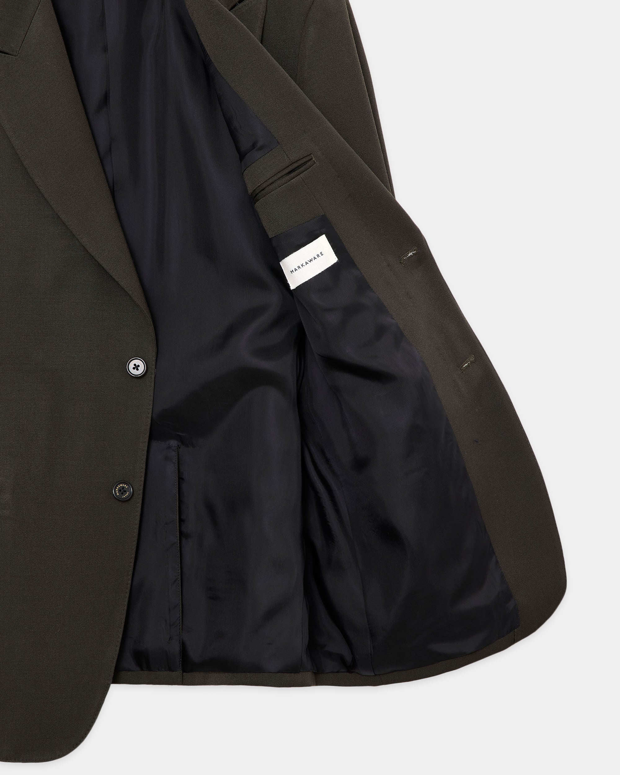Polwarth Tuxedo Cloth / Peaked Lapel Two Button Jacket, Dark Olive