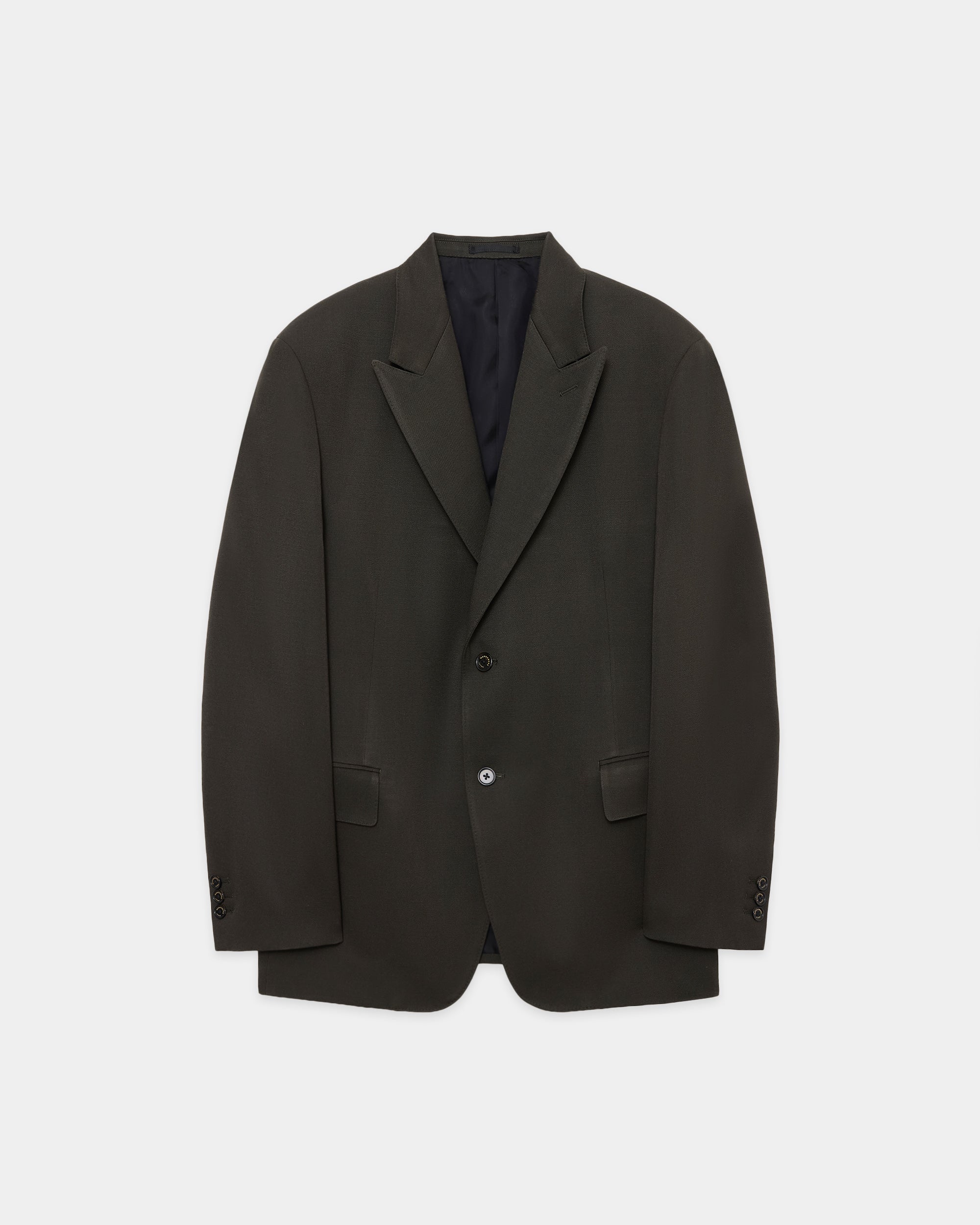 Polwarth Tuxedo Cloth / Peaked Lapel Two Button Jacket, Dark Olive