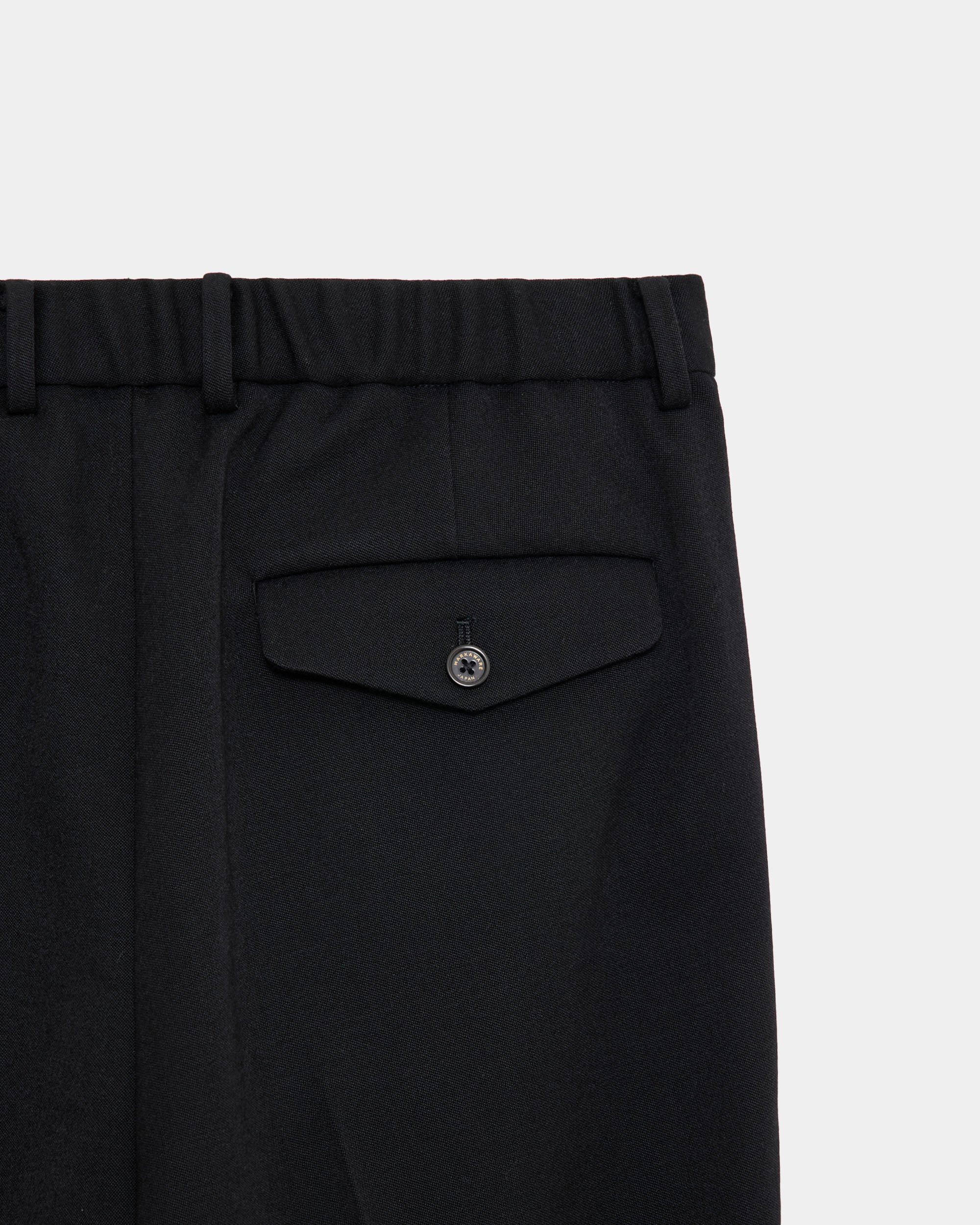Polwarth Tuxedo Cloth / Double Pleated Semi Easy Trousers, Black