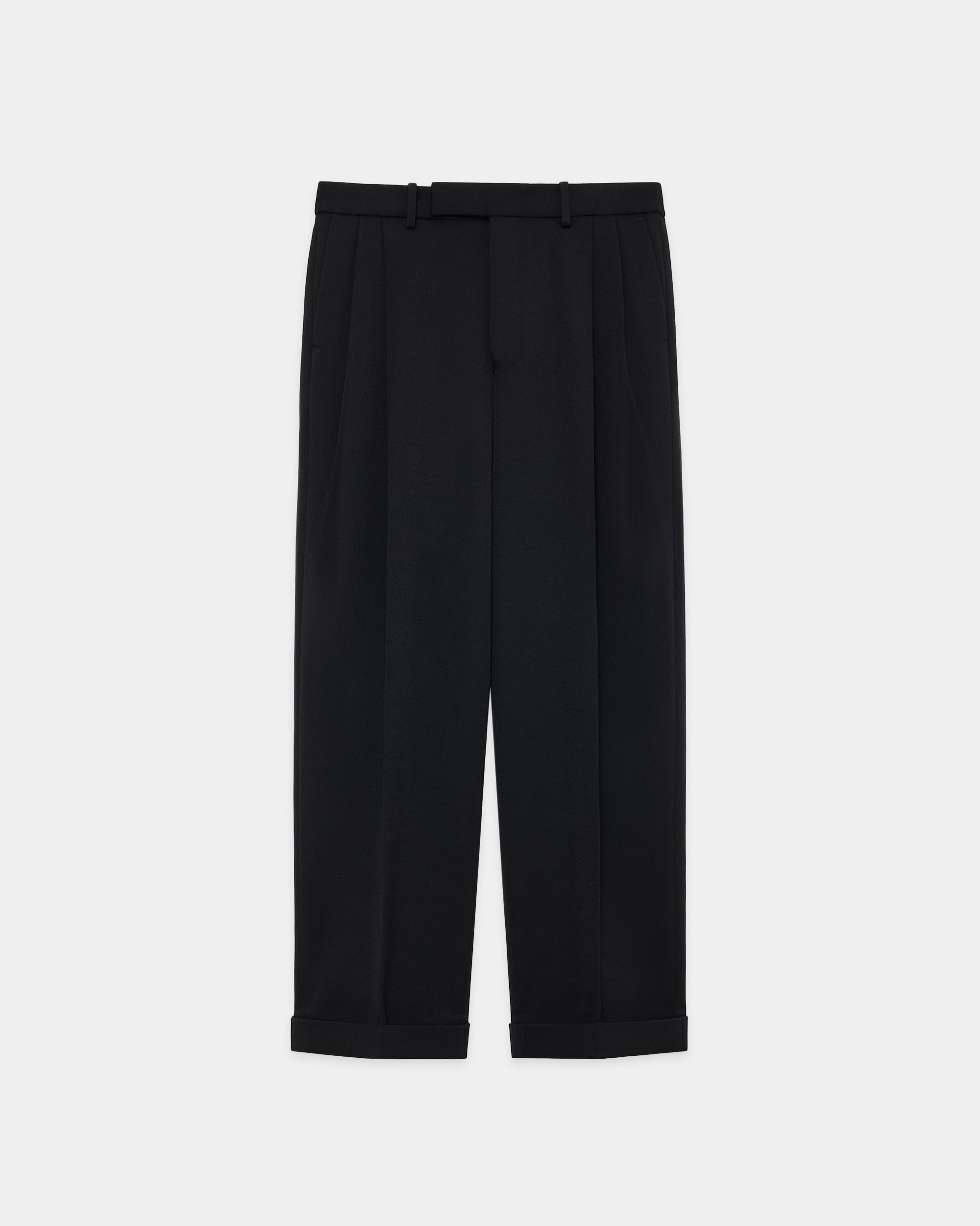 Polwarth Tuxedo Cloth / Double Pleated Semi Easy Trousers, Black