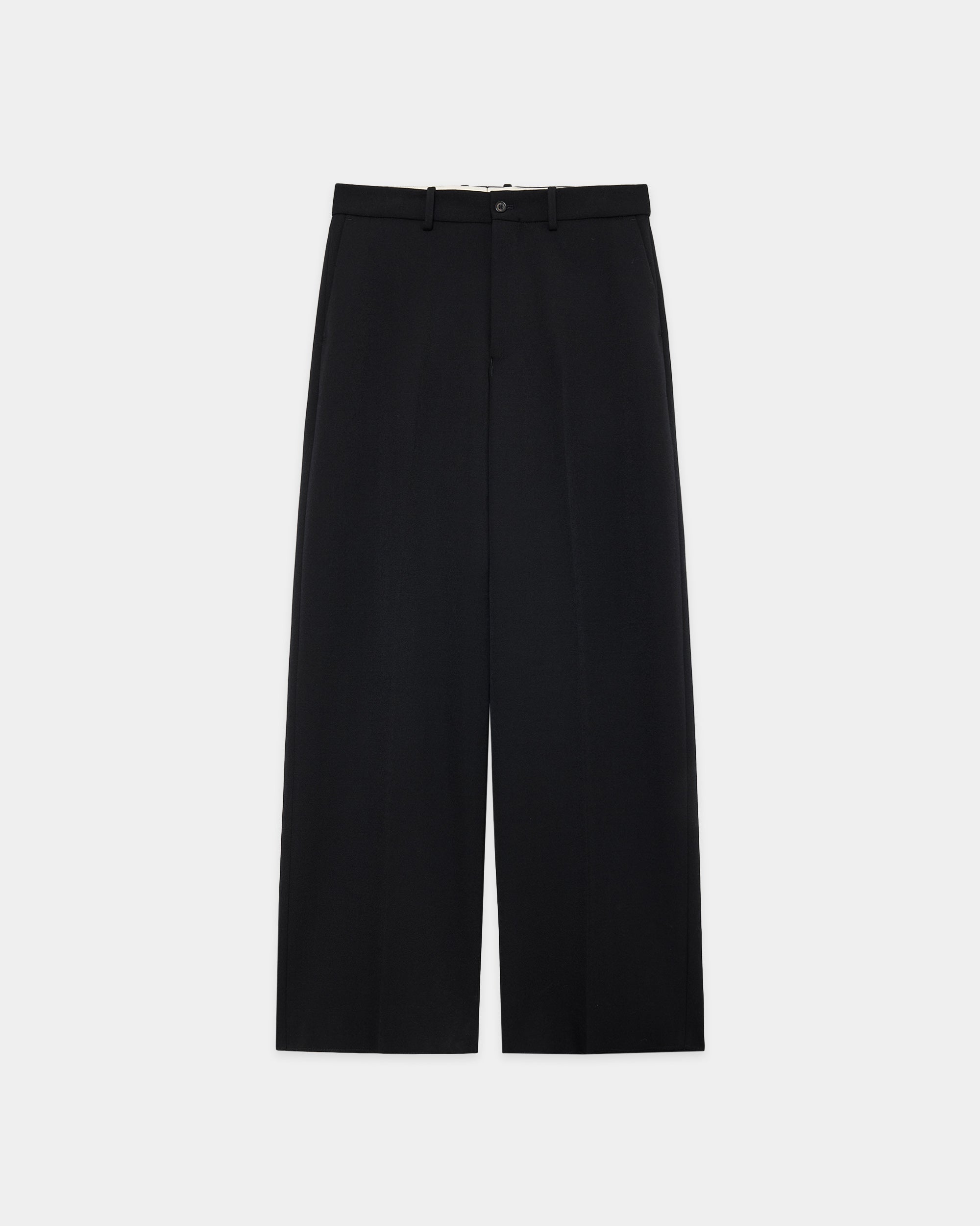 Polwarth Tuxedo Cloth / Flat Front Wide Trousers, Black