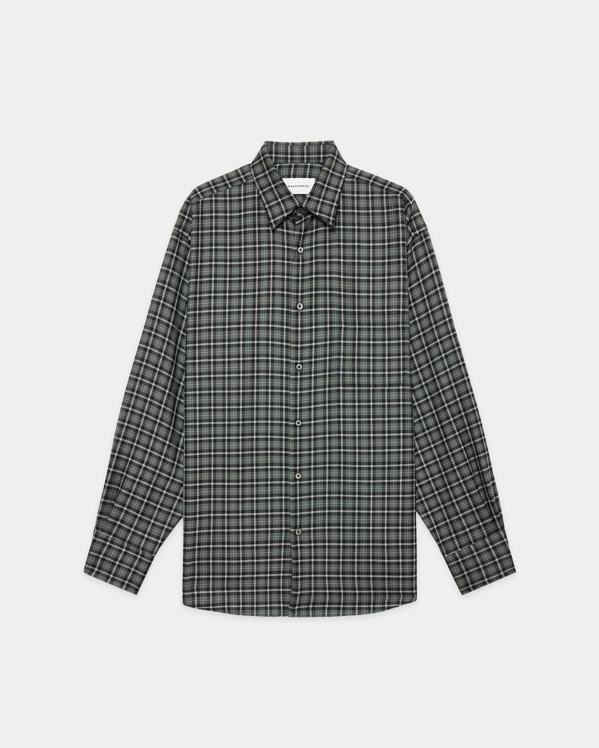 オーガニックウールビエラチェック / コンフォートフィットシャツ, Moss Gray Check
