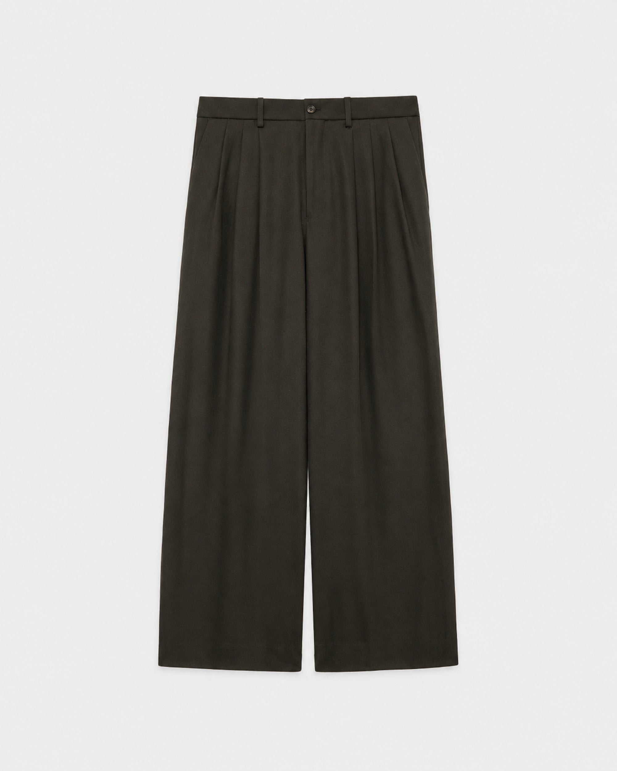 【PARKING Exclusive】Polwarth Tuxedo Cloth / Triple Pleated Wide Trousers, Dark Olive