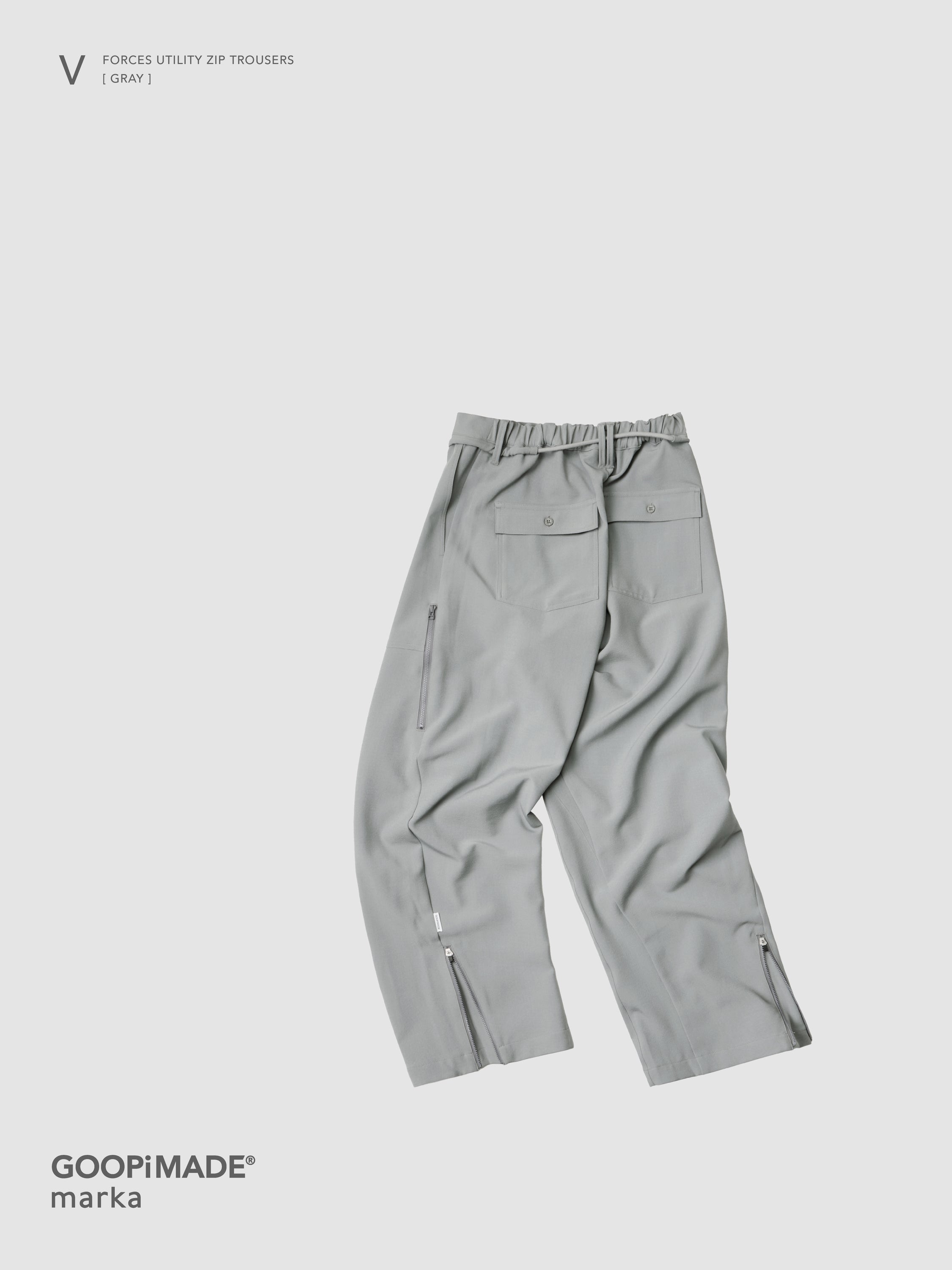 【GOOPiMADE x marka】 V / Forces Utility Zip Trousers, Gray