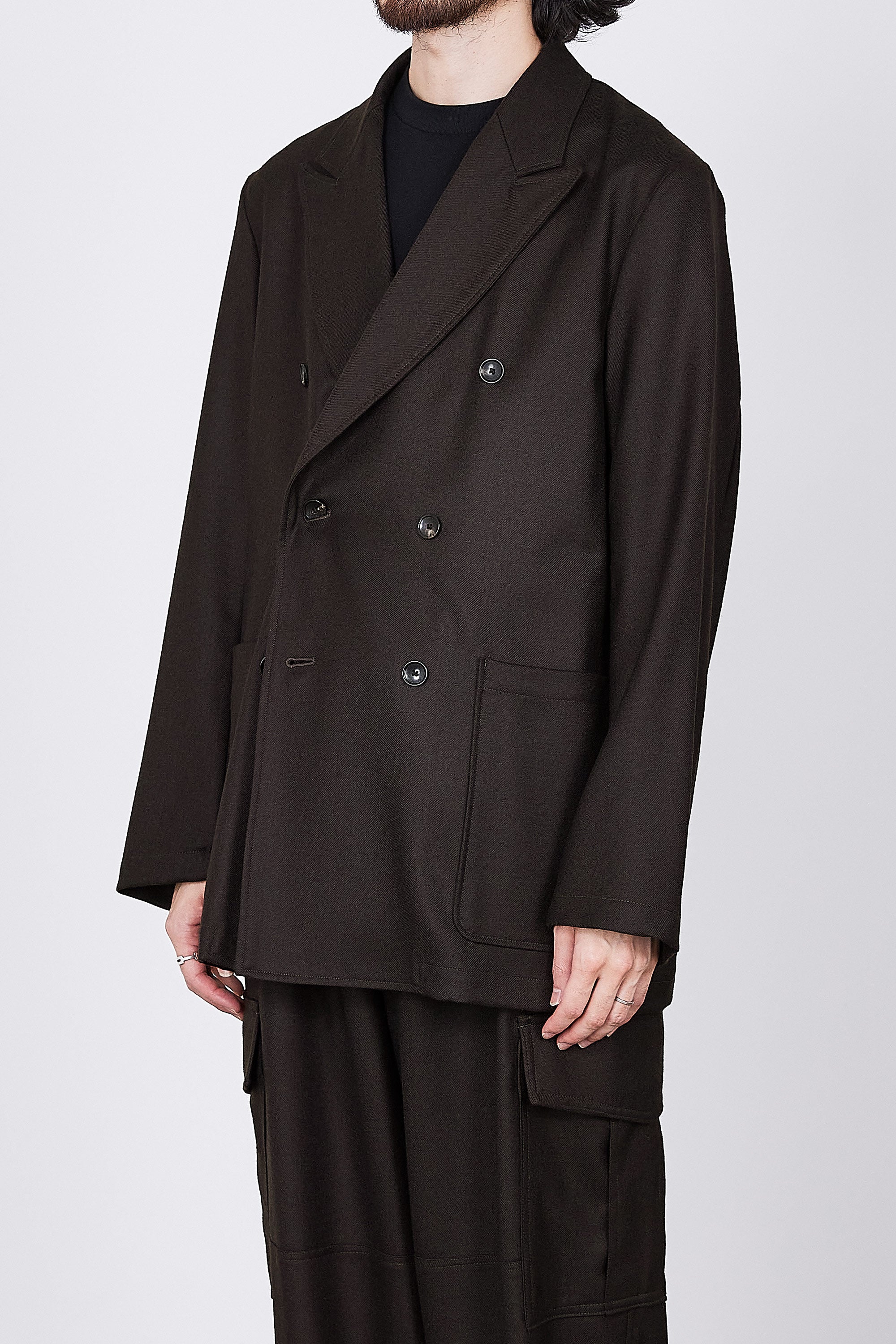 2/48 WOOL SOFT SERGE W.B SHIRT JACKET, Dark Brown