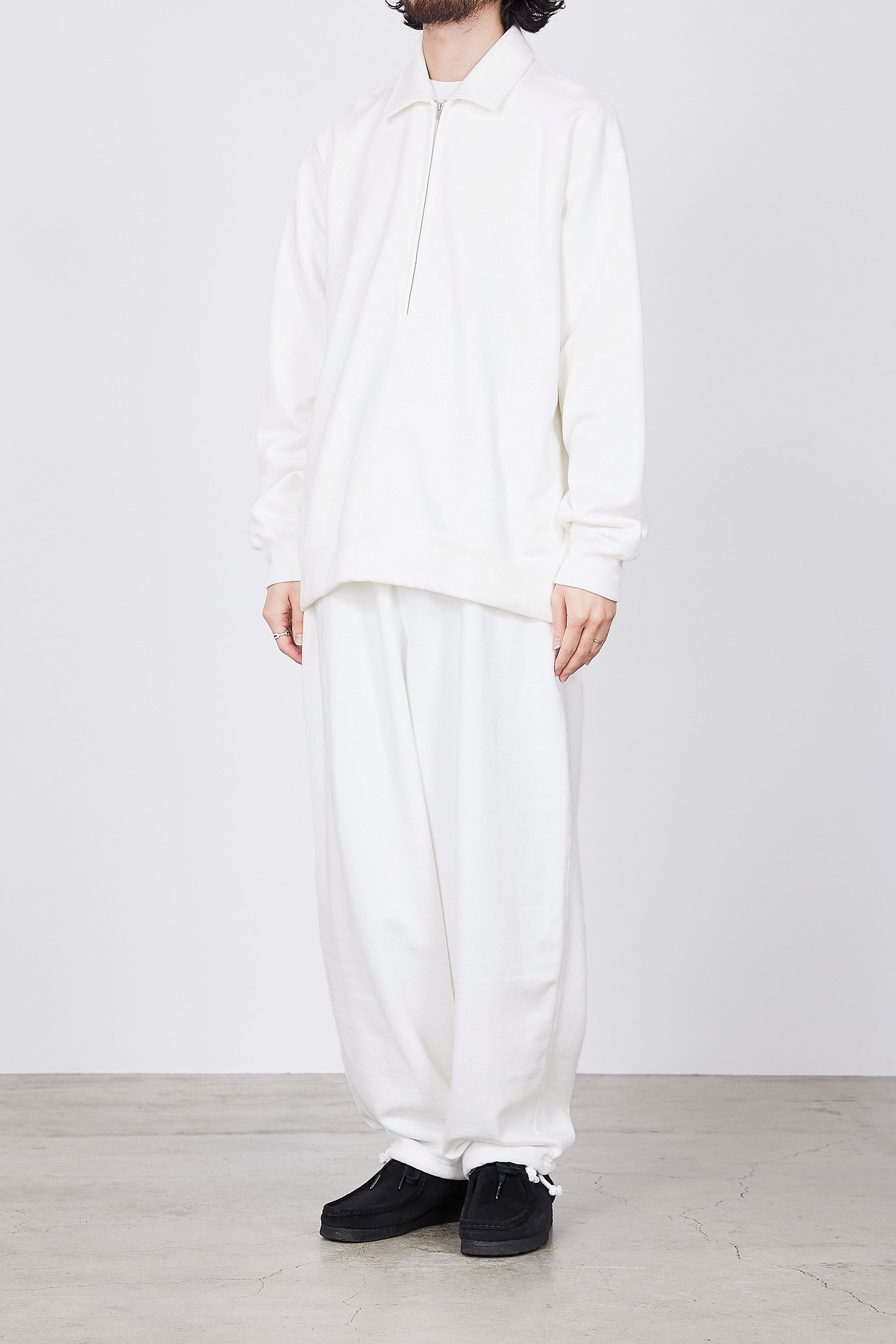 ORGANIC COTTON KNIT FLEECE HALF ZIP POLO, White