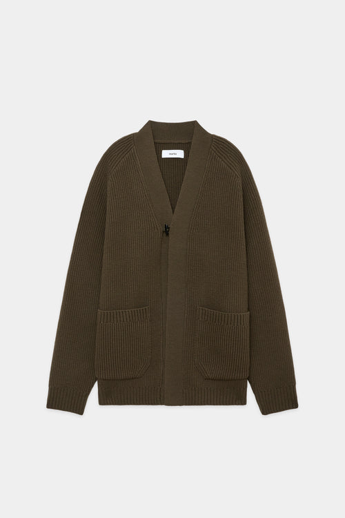BULKY MERINO WOOL YARN KNIT JACKET, Olive