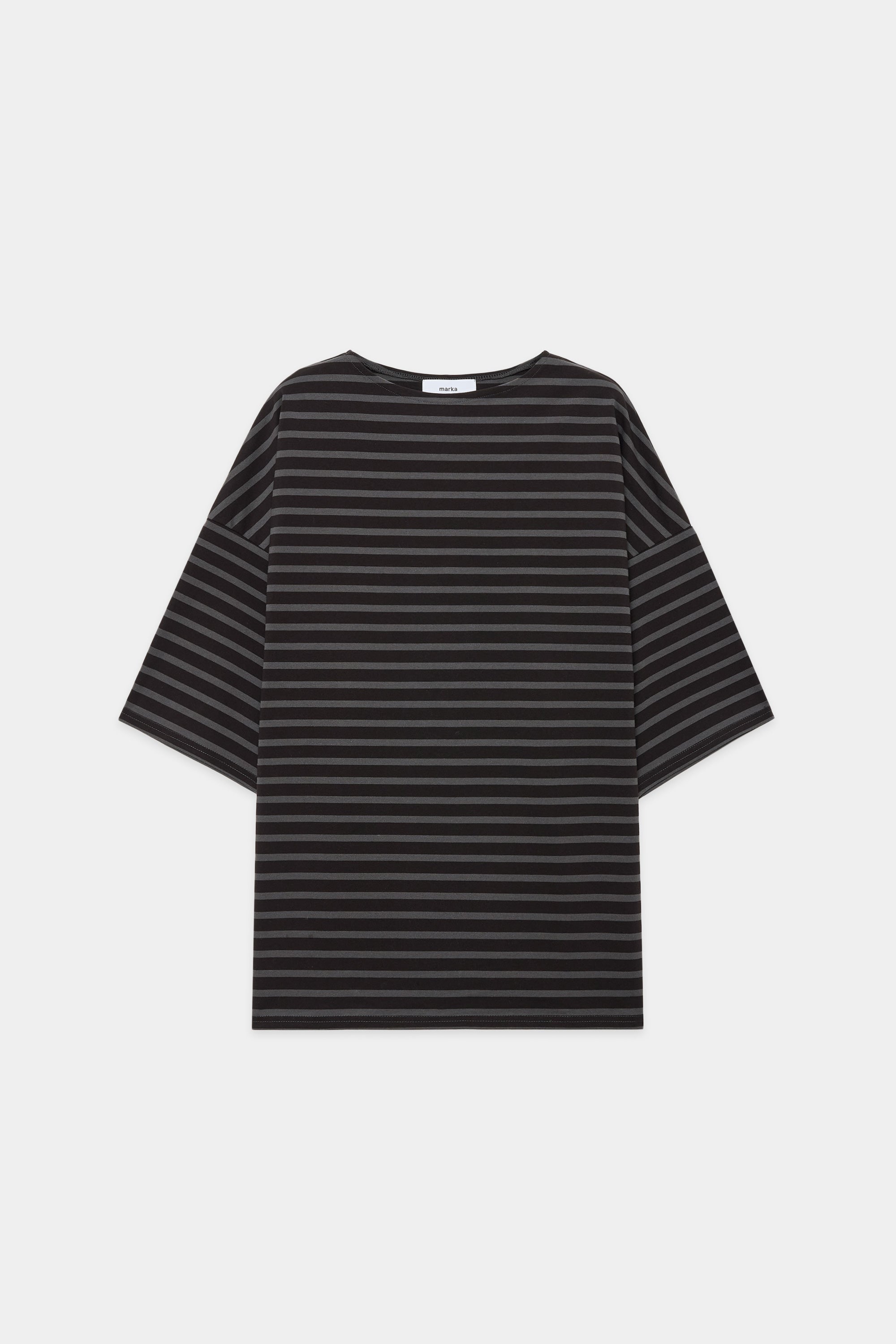 オーガニックコットン30/1引き揃えBD天竺ボーダー / バスクシャツ S/S, Brown × Charcoal