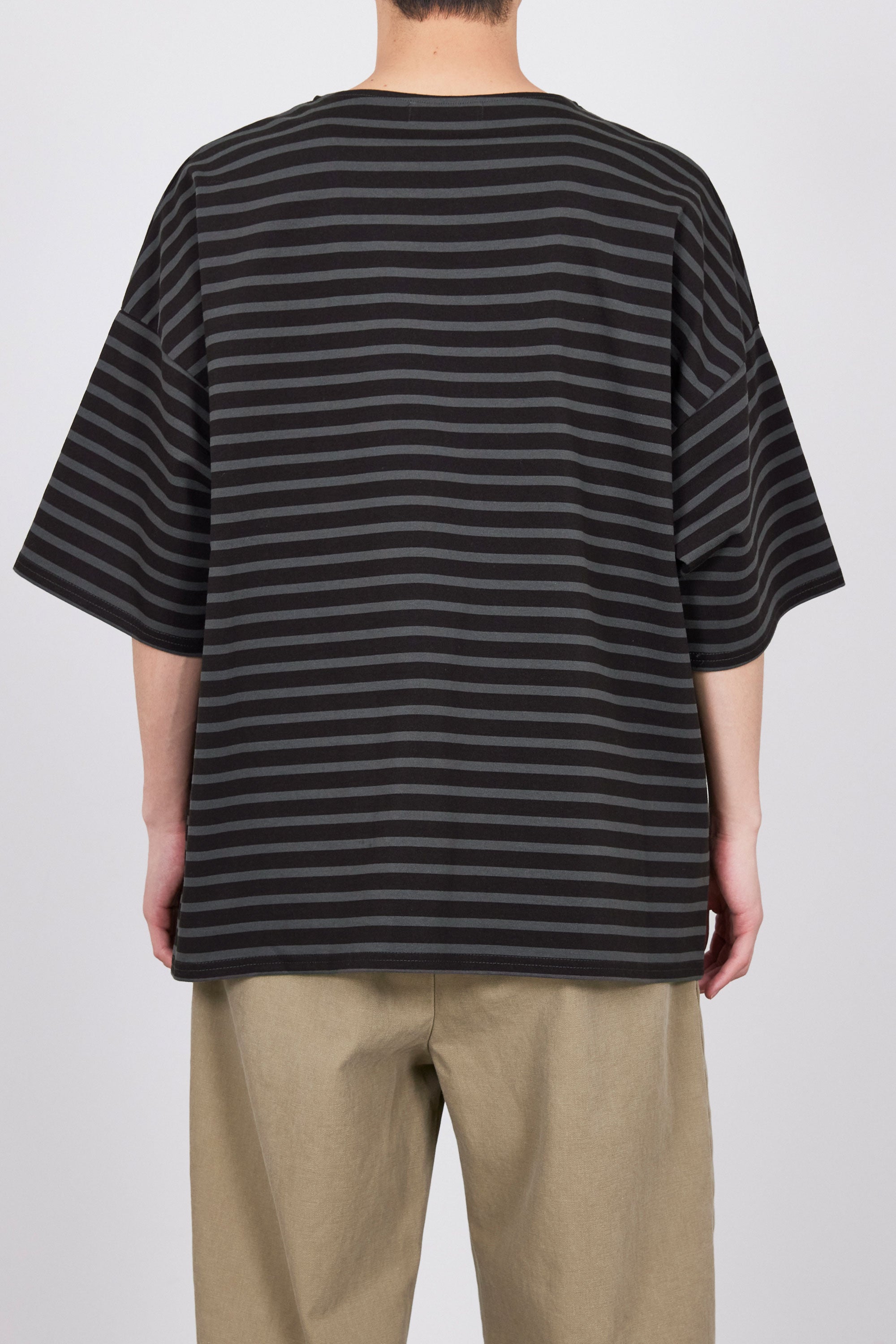 オーガニックコットン30/1引き揃えBD天竺ボーダー / バスクシャツ S/S, Brown × Charcoal