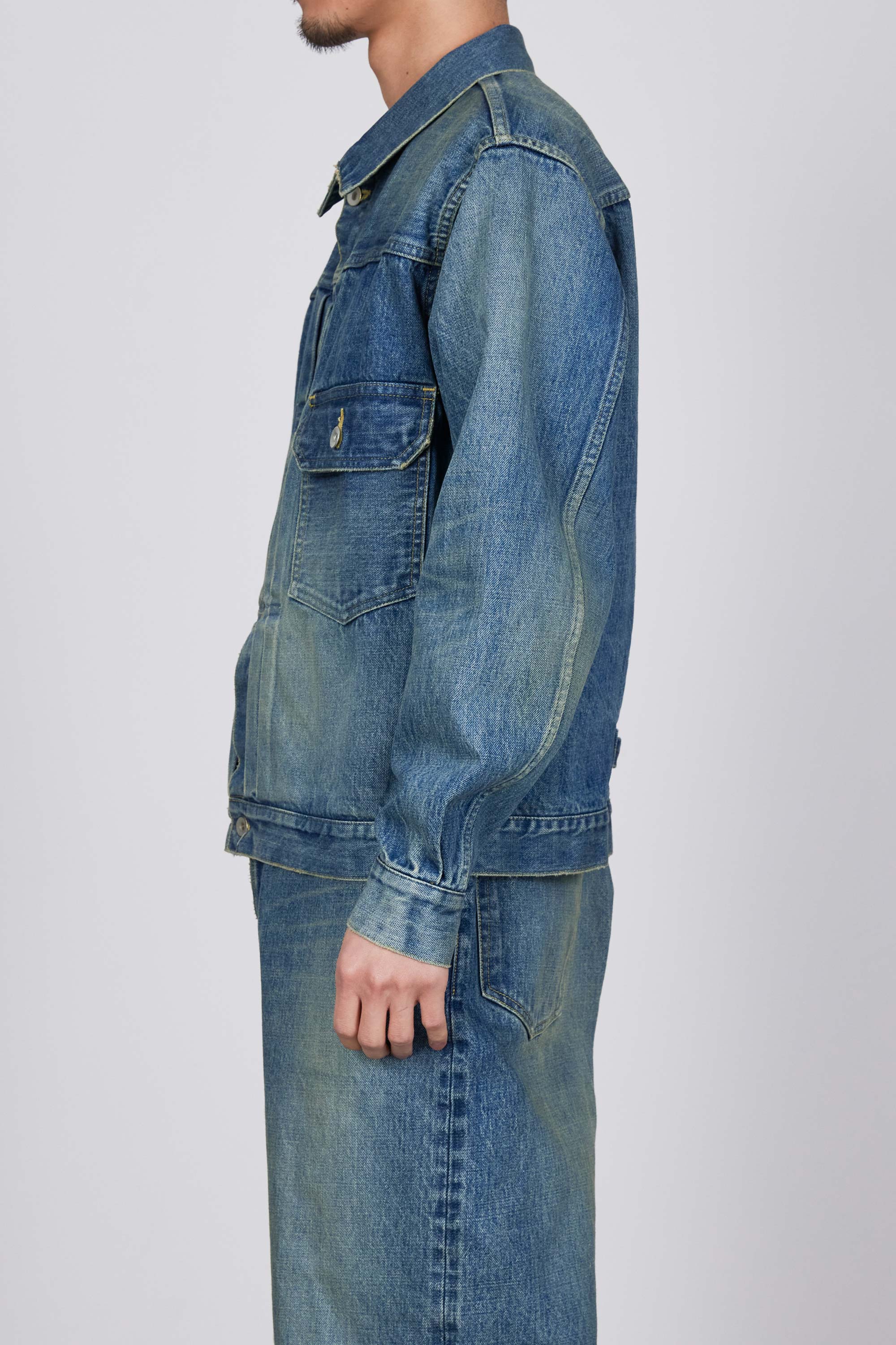 オーガニックコットン13.5ozセルビッチデニム / NEW タイプ1 ジャケット, Used Washed