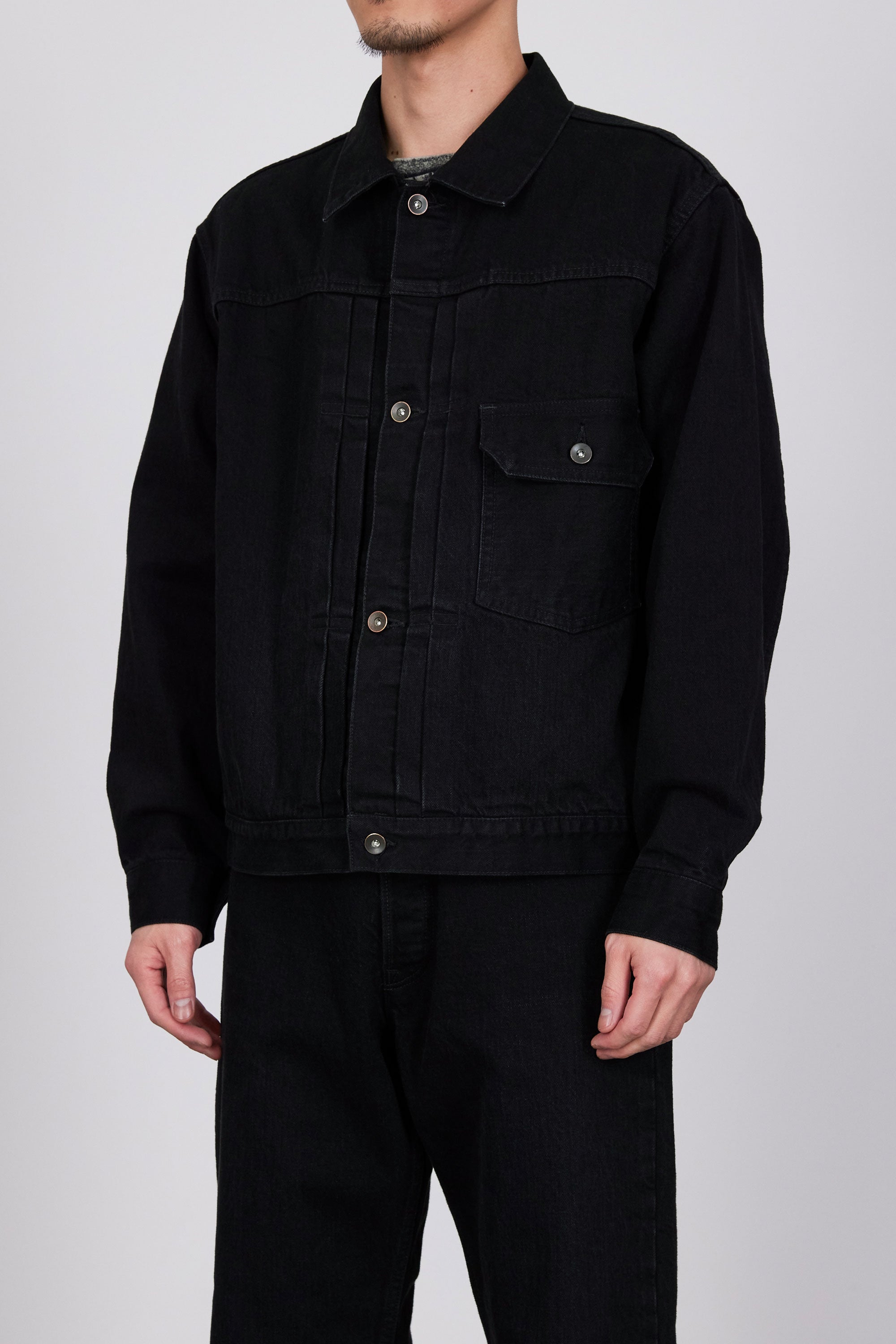 ORGANIC COTTON 13.5oz SELVEDGE DENIM NEW TYPE1 DENIM JACKET, Black