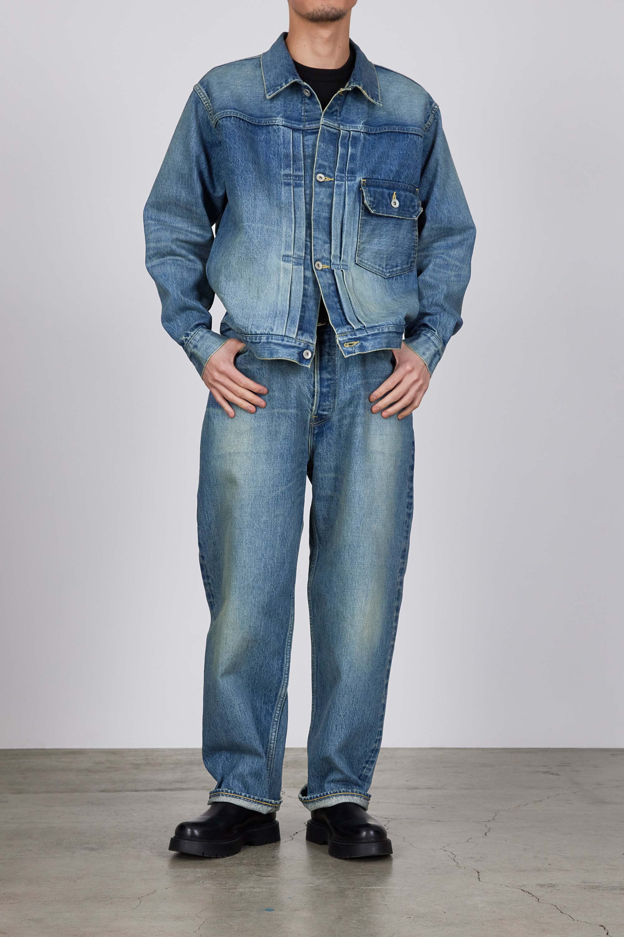 オーガニックコットン13.5ozセルビッチデニム / NEW タイプ1 ジャケット, Used Washed