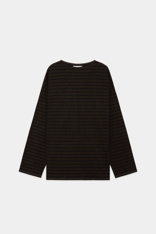 【PARKING別注】 オーガニック コットン 30//2BD 天竺 / "Doro-Zome" バスクシャツ L/S, Dark Brown