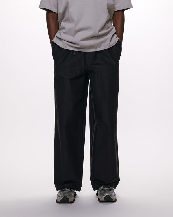 ORGANIC COTTON SILK HIGH COUNT TYPEWRITER ADJUSTABLE HEM EASY WIDE PANTS, Black