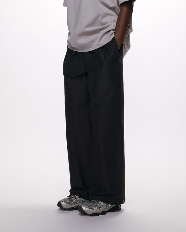 ORGANIC COTTON SILK HIGH COUNT TYPEWRITER ADJUSTABLE HEM EASY WIDE PANTS, Black