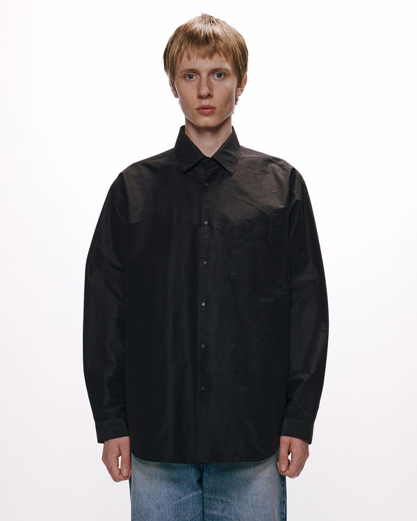 ORGANIC COTTON SILK HIGH COUNT TYPEWRITER SNAP BUTTON SHIRT, Black